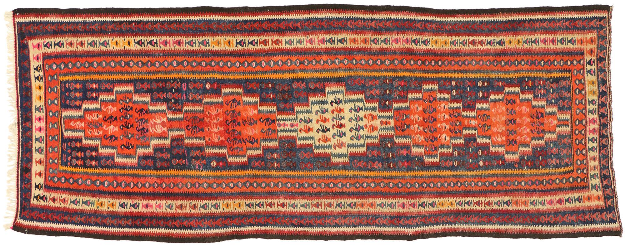  Flachgewebter türkischer Stammeskunst-Teppich (Wolle) im Angebot