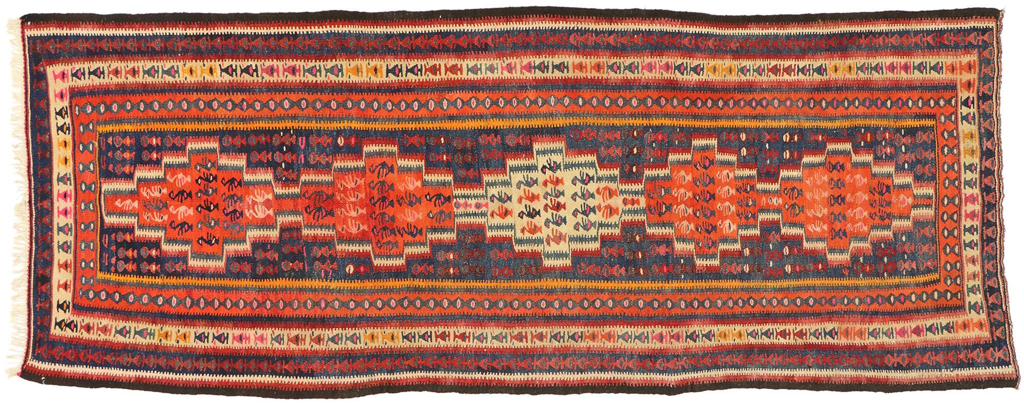 Alfombra turca vintage de tejido plano tribal Lana en venta