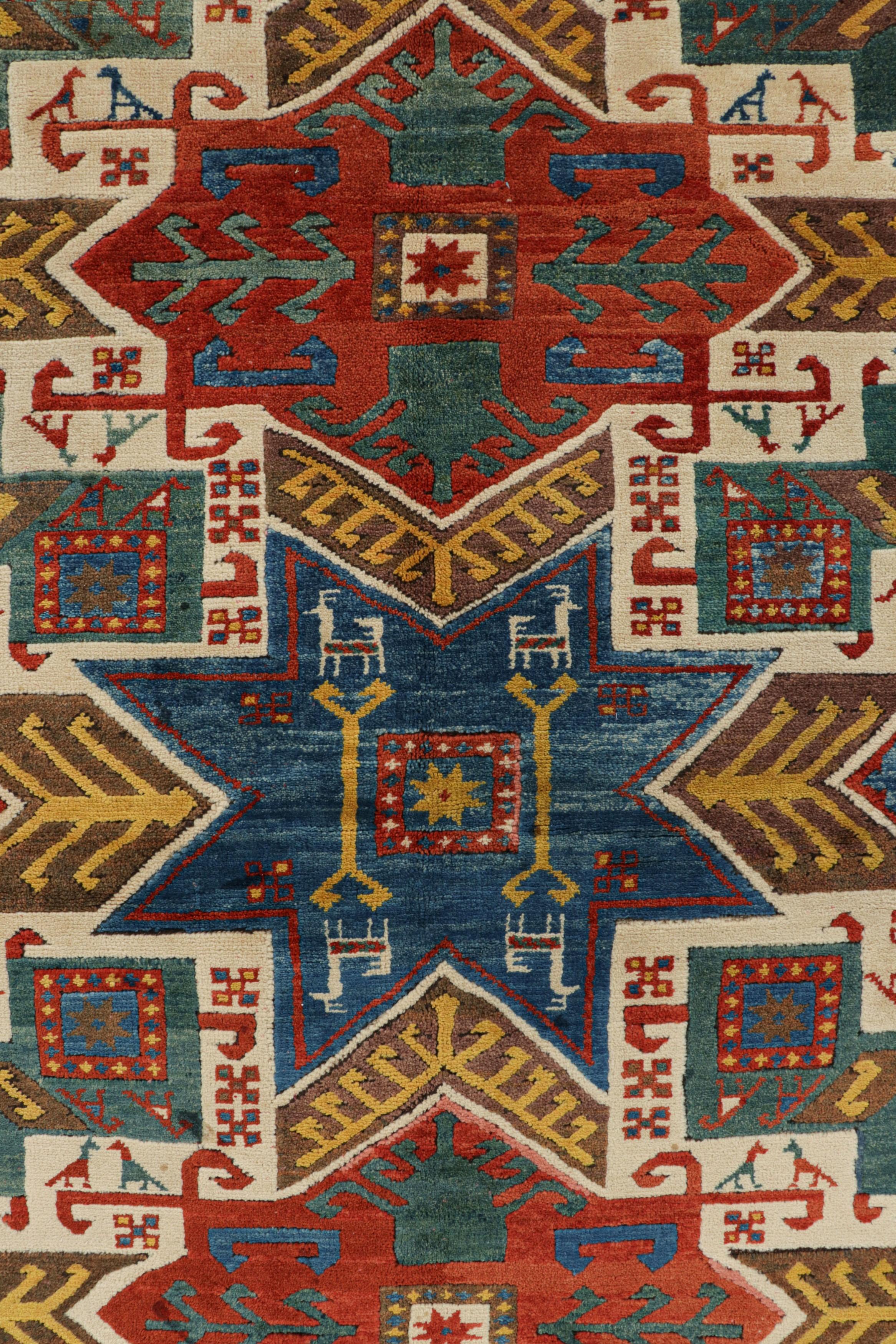 Wool Vintage Turkish Tribal Rug in Cream with Polychrome Medallions  Rug & Kilim For Sale