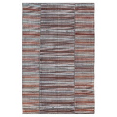 Tapis Kilim turc tribal avec de riches rayures multicolores 6'5 x 10'4