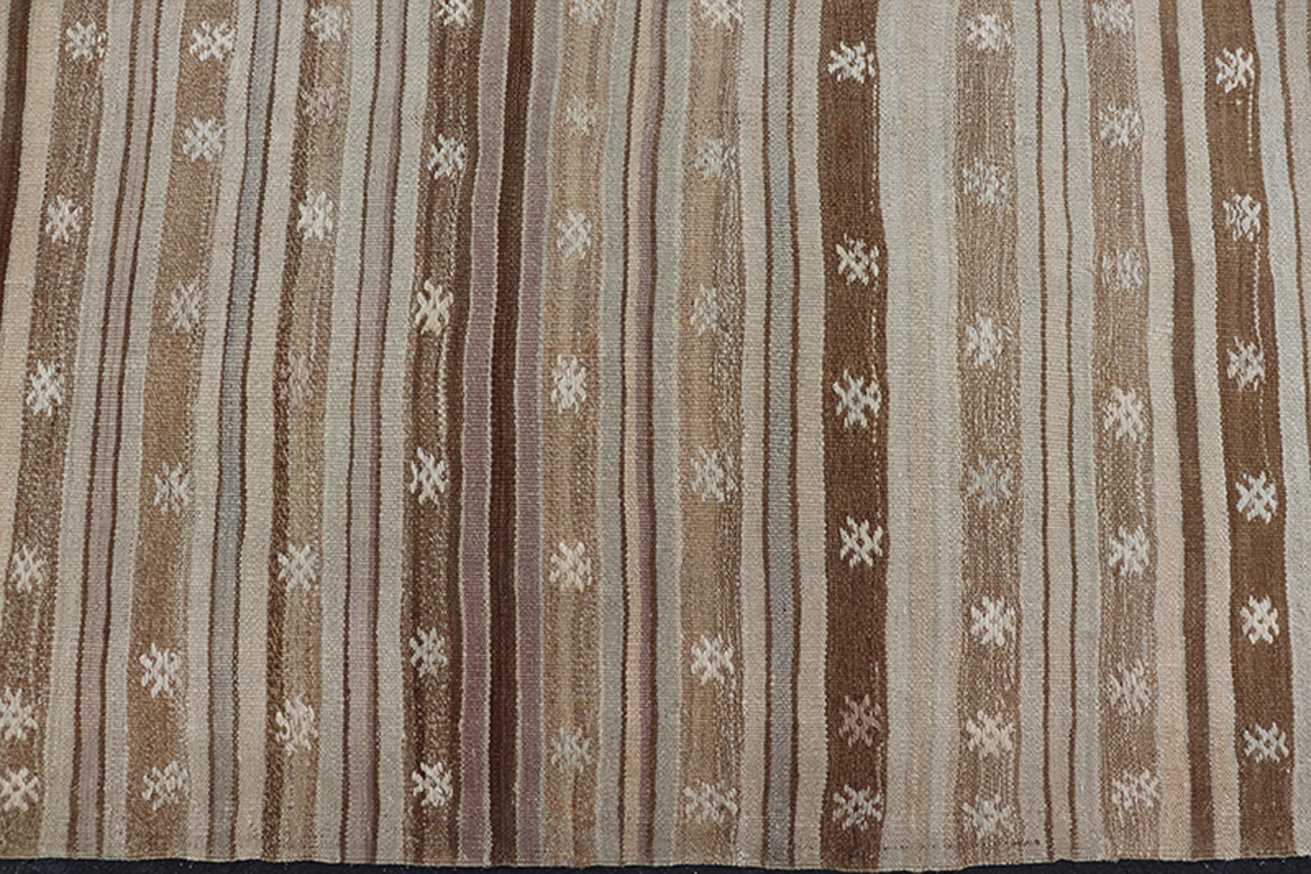 20th Century Vintage Turkish Tribal Kilim Runner with Warm Neutrals and Intricate Geometric P For Sale
