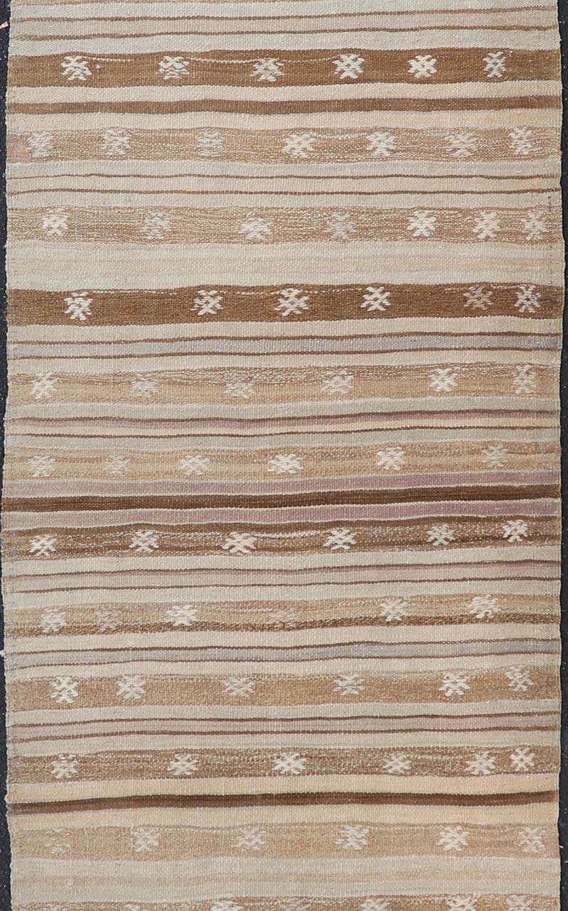 Vintage Turkish Tribal Kilim Runner with Warm Neutrals and Intricate Geometric P For Sale 2
