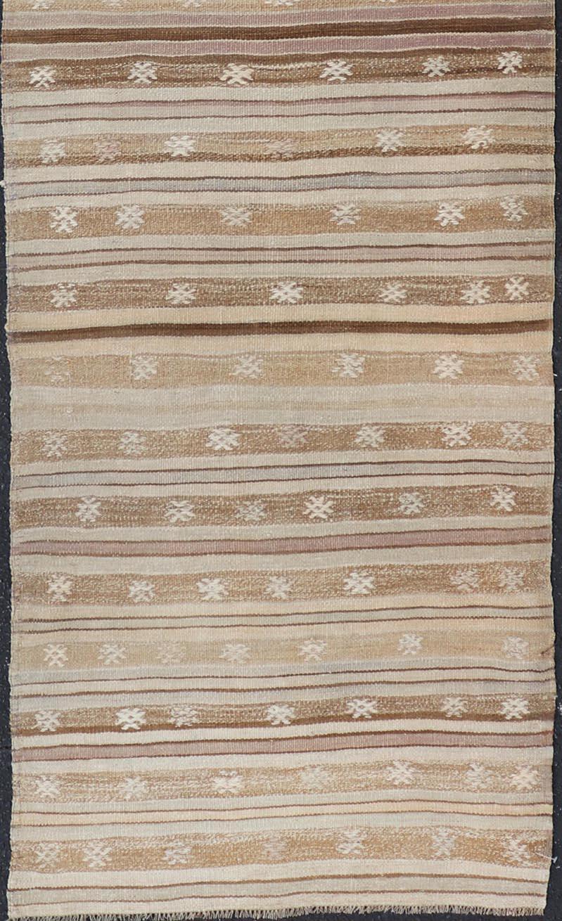 Vintage Turkish Tribal Kilim Runner with Warm Neutrals and Intricate Geometric P For Sale 3