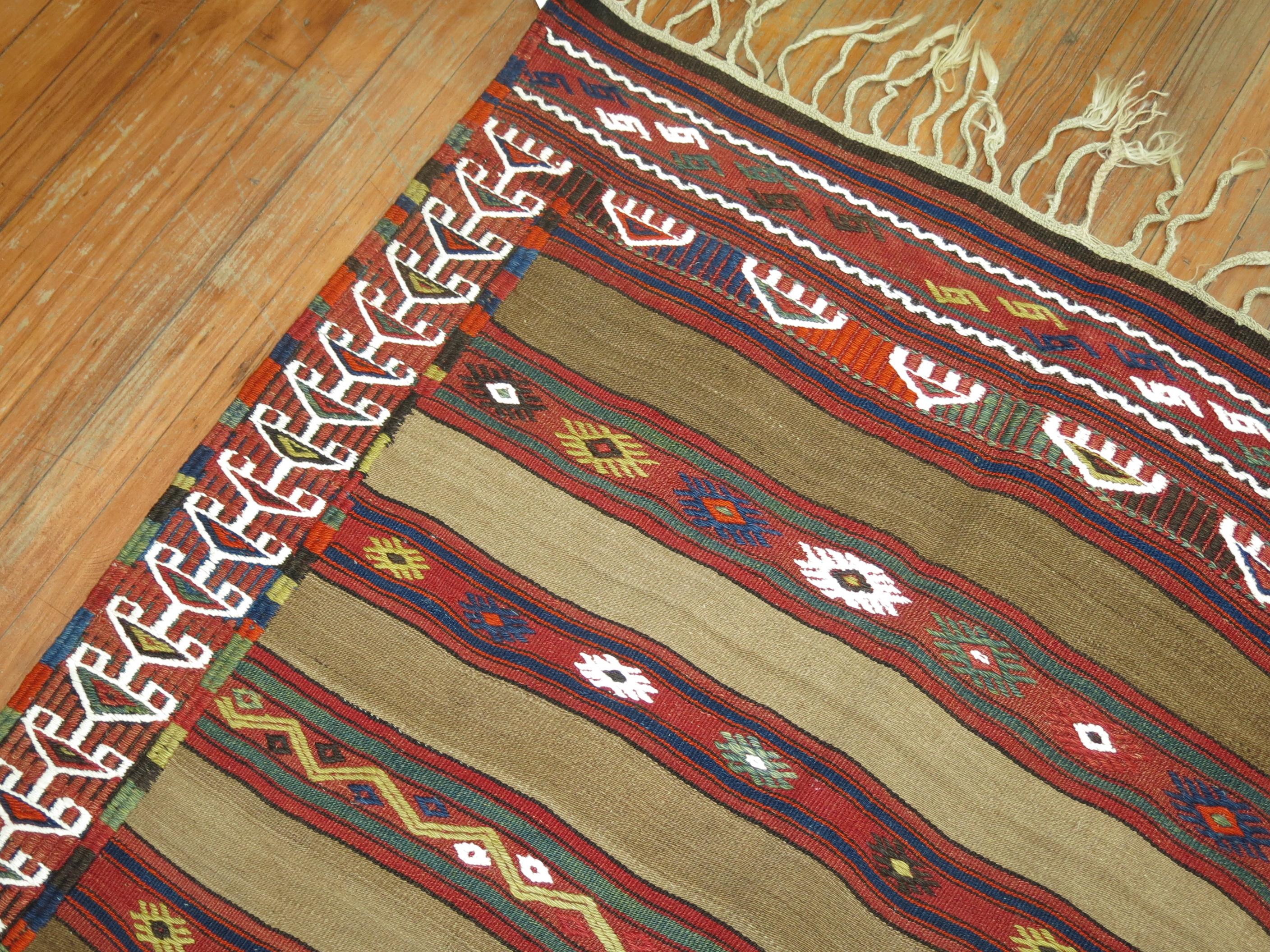 Hand-Woven Vintage Turkish Tribal Kilim with Camel Field For Sale
