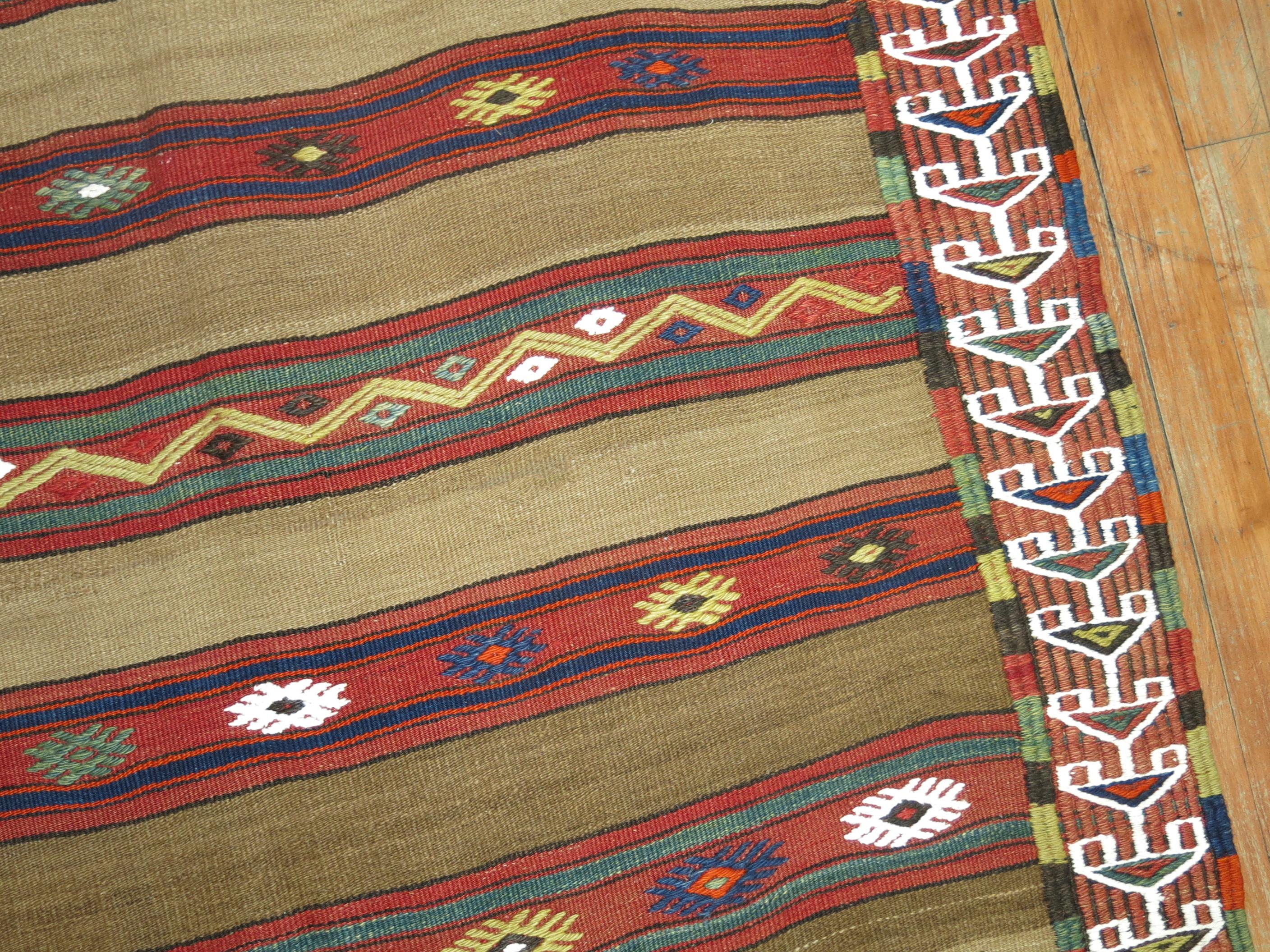 Wool Vintage Turkish Tribal Kilim with Camel Field For Sale