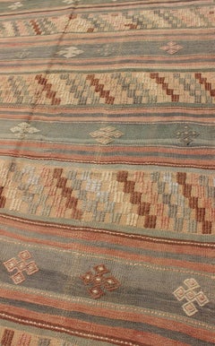 Vintage Turkish Tribal Kilim with Striped Design in Earthy Tones