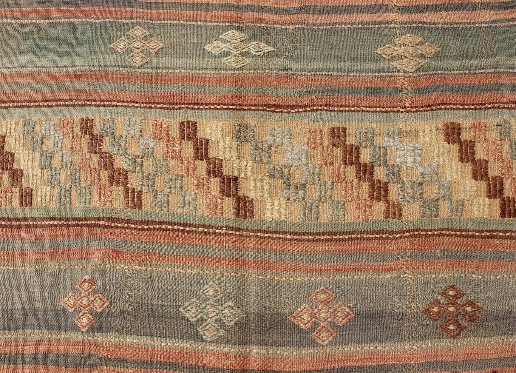 Vintage Turkish Tribal Kilim with Striped Design in Earthy Tones In Good Condition For Sale In Atlanta, GA
