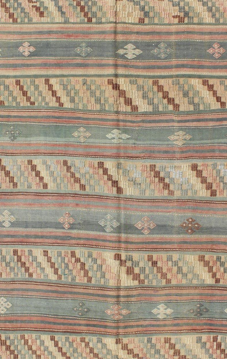 Vintage Turkish Tribal Kilim with Striped Design in Earthy Tones For Sale 2