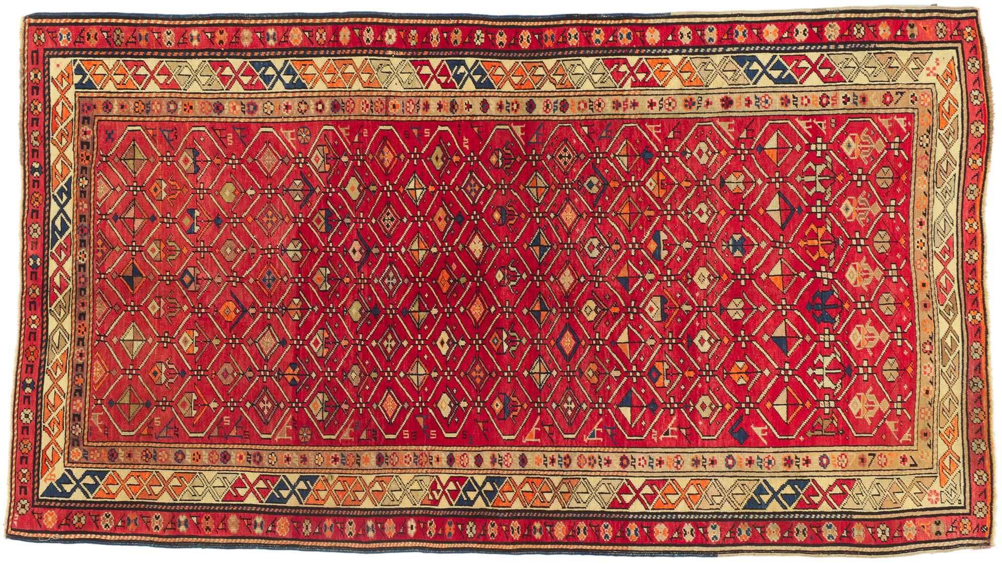 Vintage Turkish Tribal Oushak Rug with Vibrant Earth-Tone Colors For Sale 4