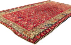 Vintage Turkish Tribal Oushak Rug with Vibrant Earth-Tone Colors