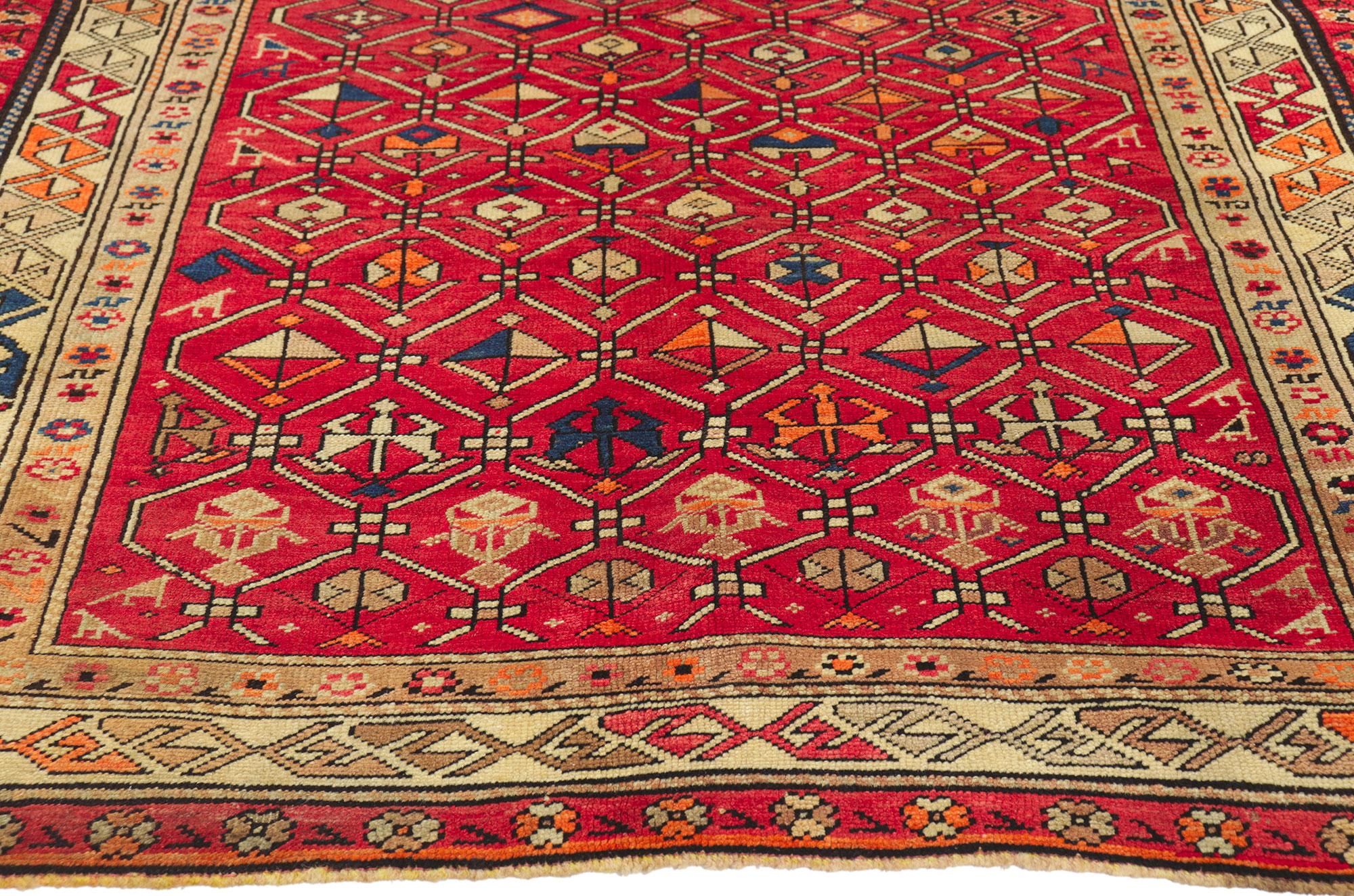Vintage Turkish Tribal Oushak Rug with Vibrant Earth-Tone Colors In Good Condition For Sale In Dallas, TX