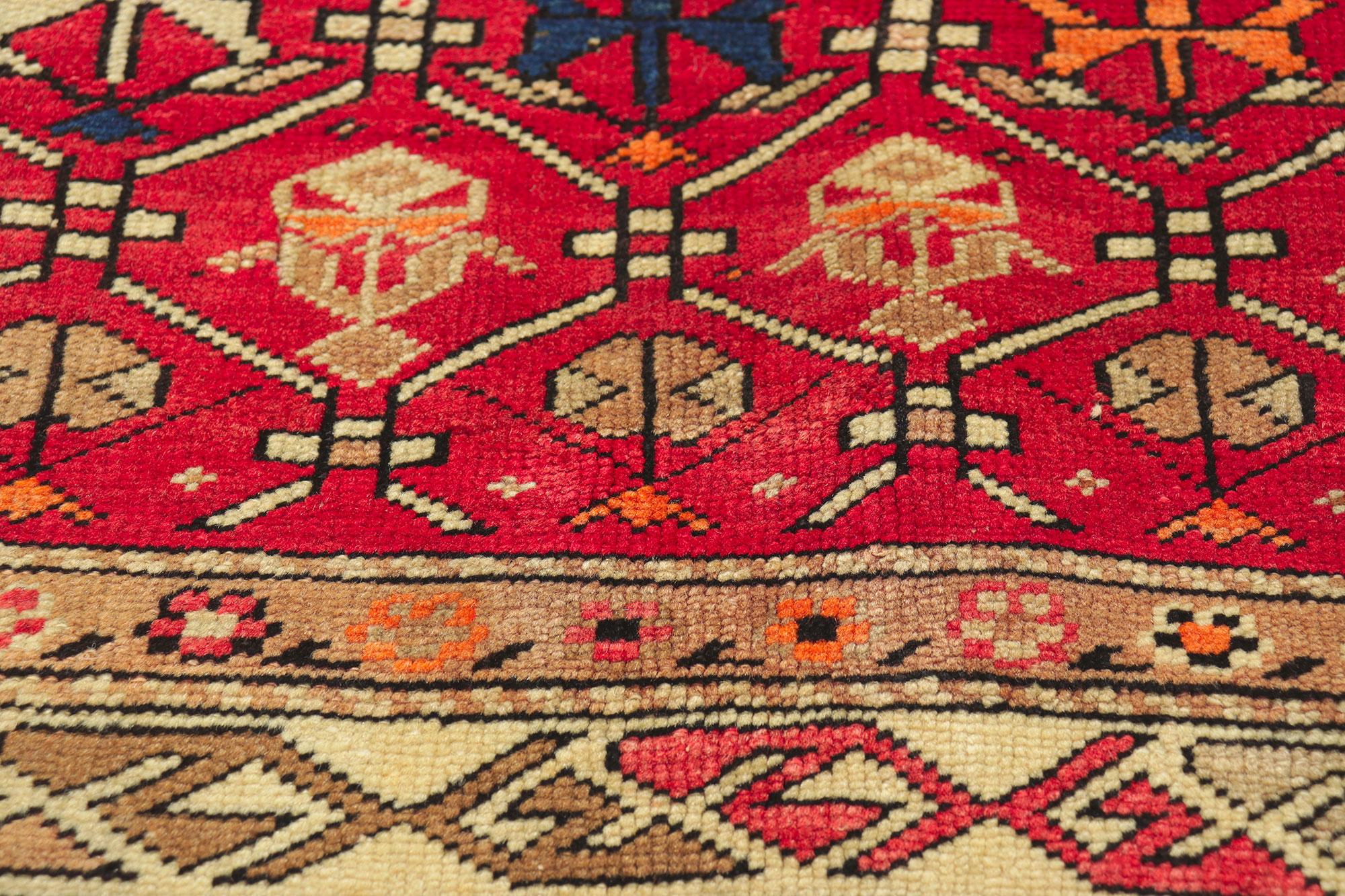 20th Century Vintage Turkish Tribal Oushak Rug with Vibrant Earth-Tone Colors For Sale