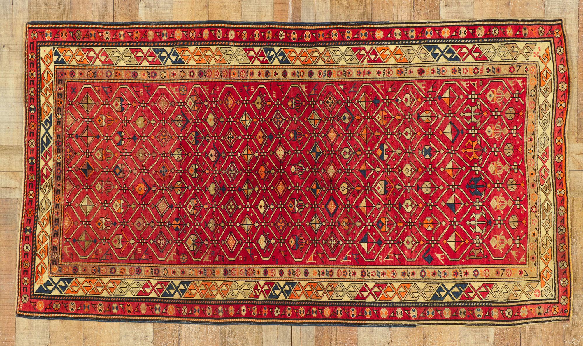 Vintage Turkish Tribal Oushak Rug with Vibrant Earth-Tone Colors For Sale 3