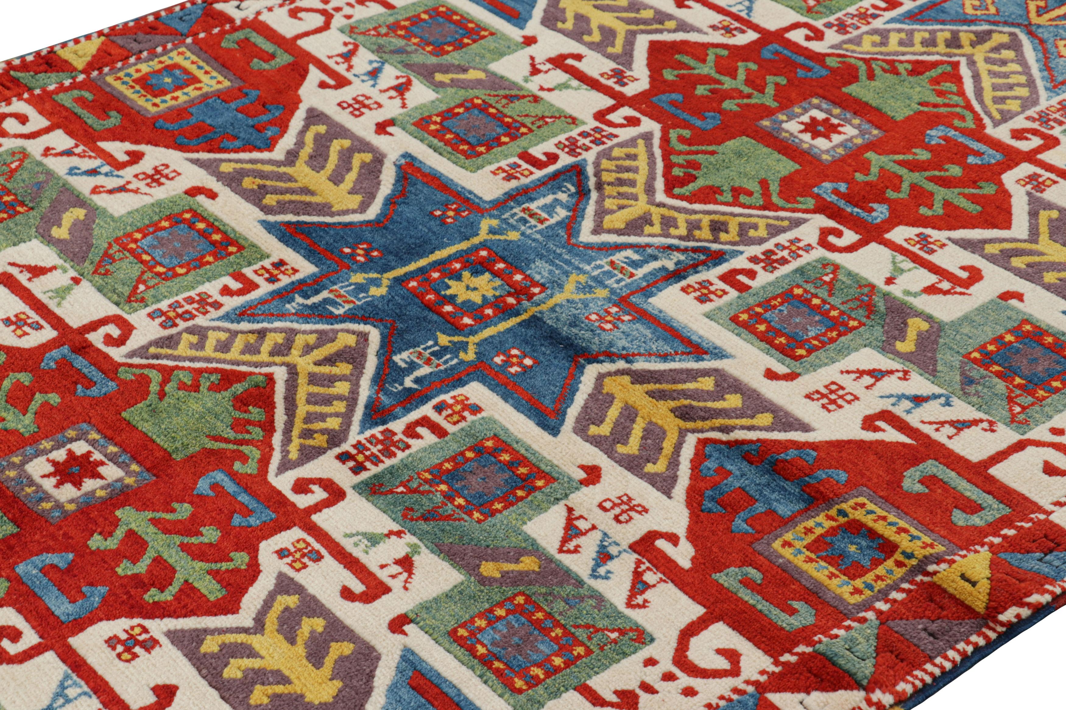 Hand-knotted in wool and originating from Turkey circa 1950-60, this 5x8 vintage rug is the newest addition to Rug & Kilim’s collection of rare and unique mid-century tribal rugs. 

On the Design: 

Admirers of Caucasian carpets will note an