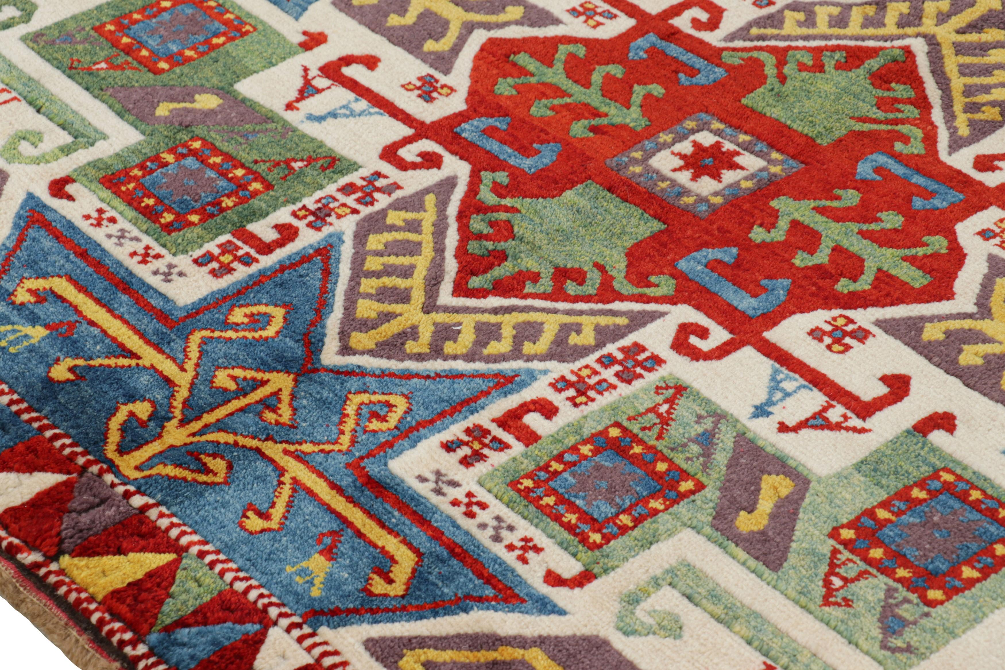 Hand-Knotted Vintage Turkish Tribal Rug in Red and Blue with Medallions by Rug & Kilim For Sale