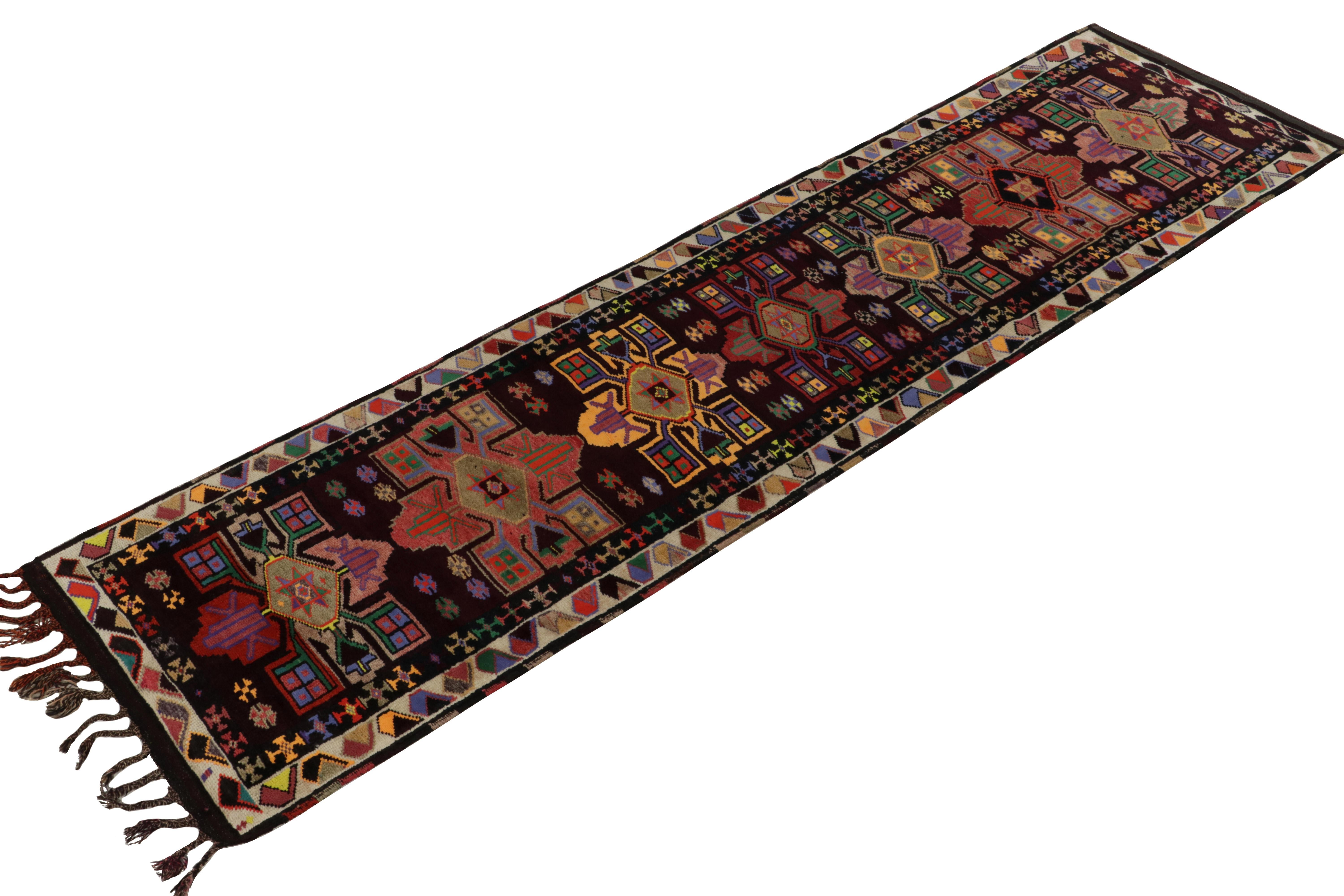 From R&K Principal Josh Nazmiyal’s rare acquisitions, a distinguished 3x12 vintage runner originating from Turkey circa 1950-1960.

On the Design: Geometric patterns and tribal medallions enjoy a vibrant sense of movement atop a black background