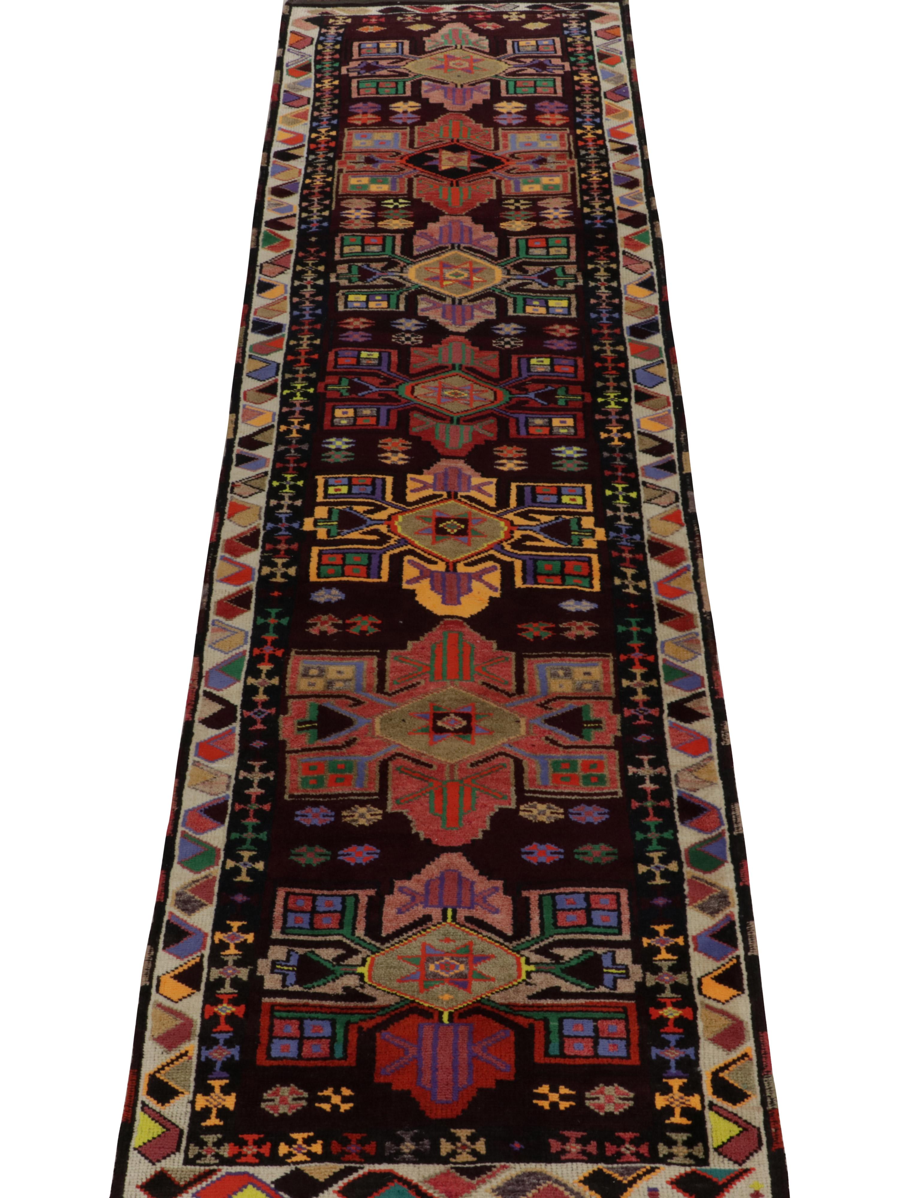 Hand-Knotted Vintage Turkish Tribal Runner in Multicolor Geometric Patterns by Rug & Kilim For Sale