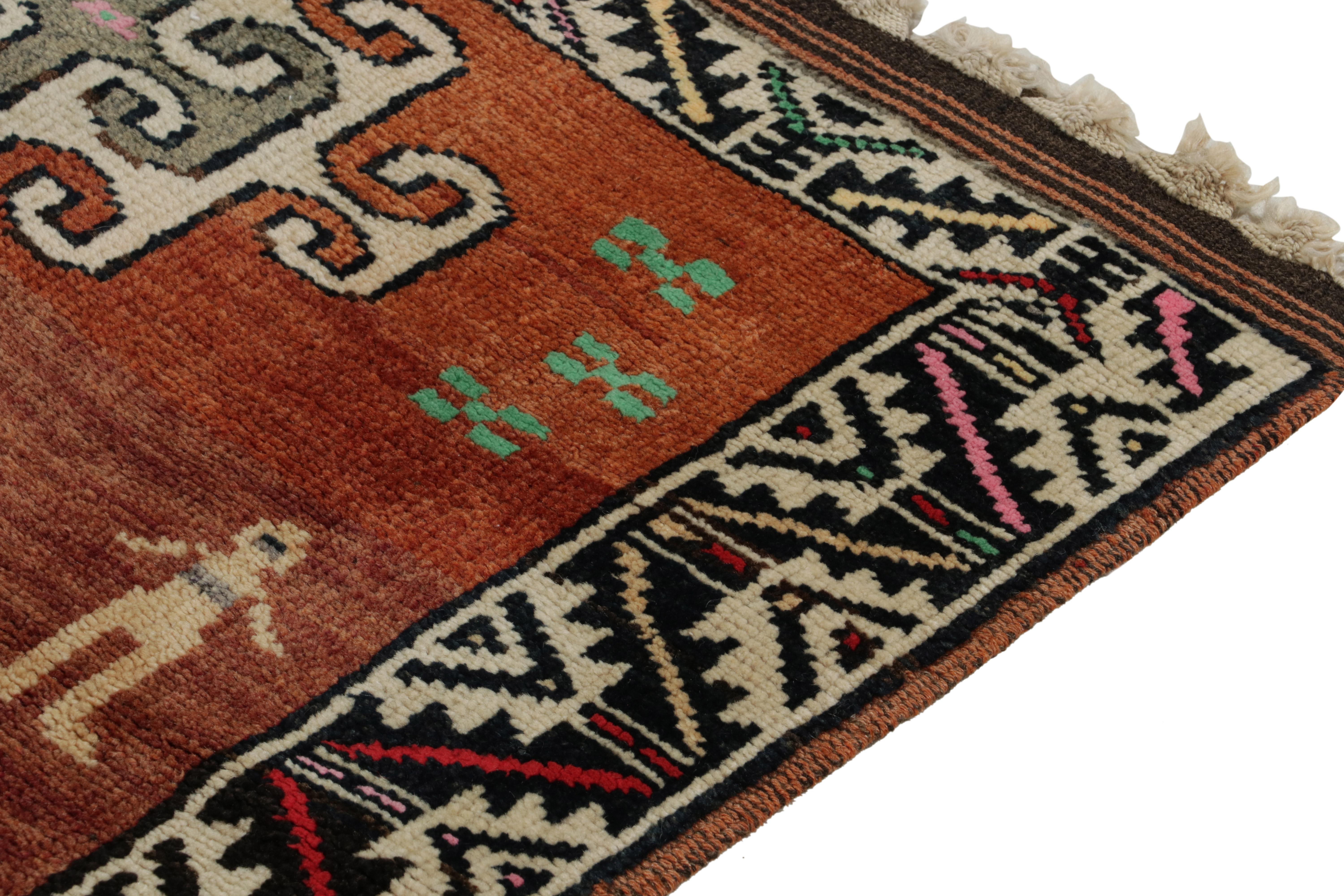 Mid-20th Century Vintage Turkish Tribal Runner in Brown and White & Multicolor by Rug & Kilim For Sale