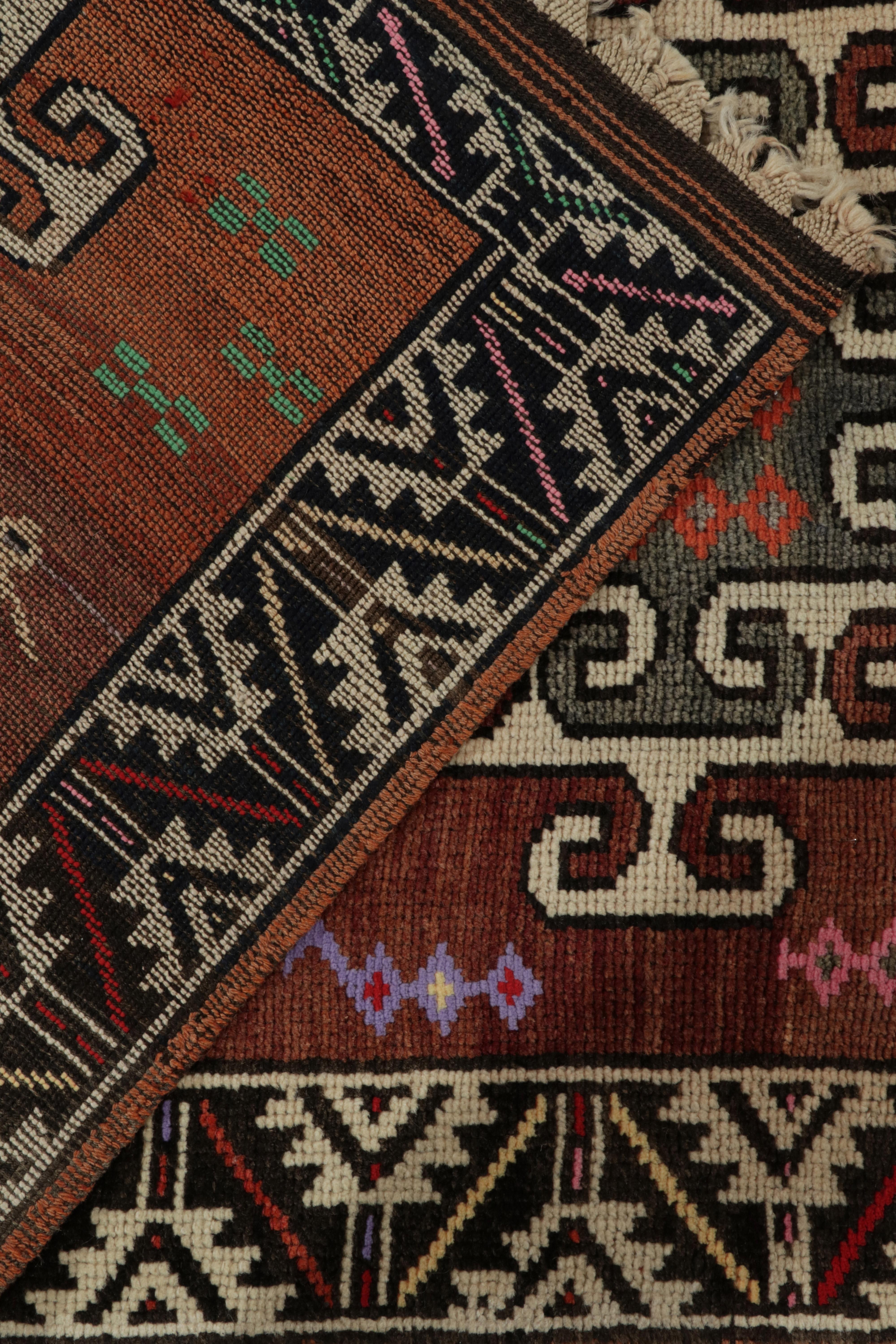 Vintage Turkish Tribal Runner in Brown and White & Multicolor by Rug & Kilim For Sale 1