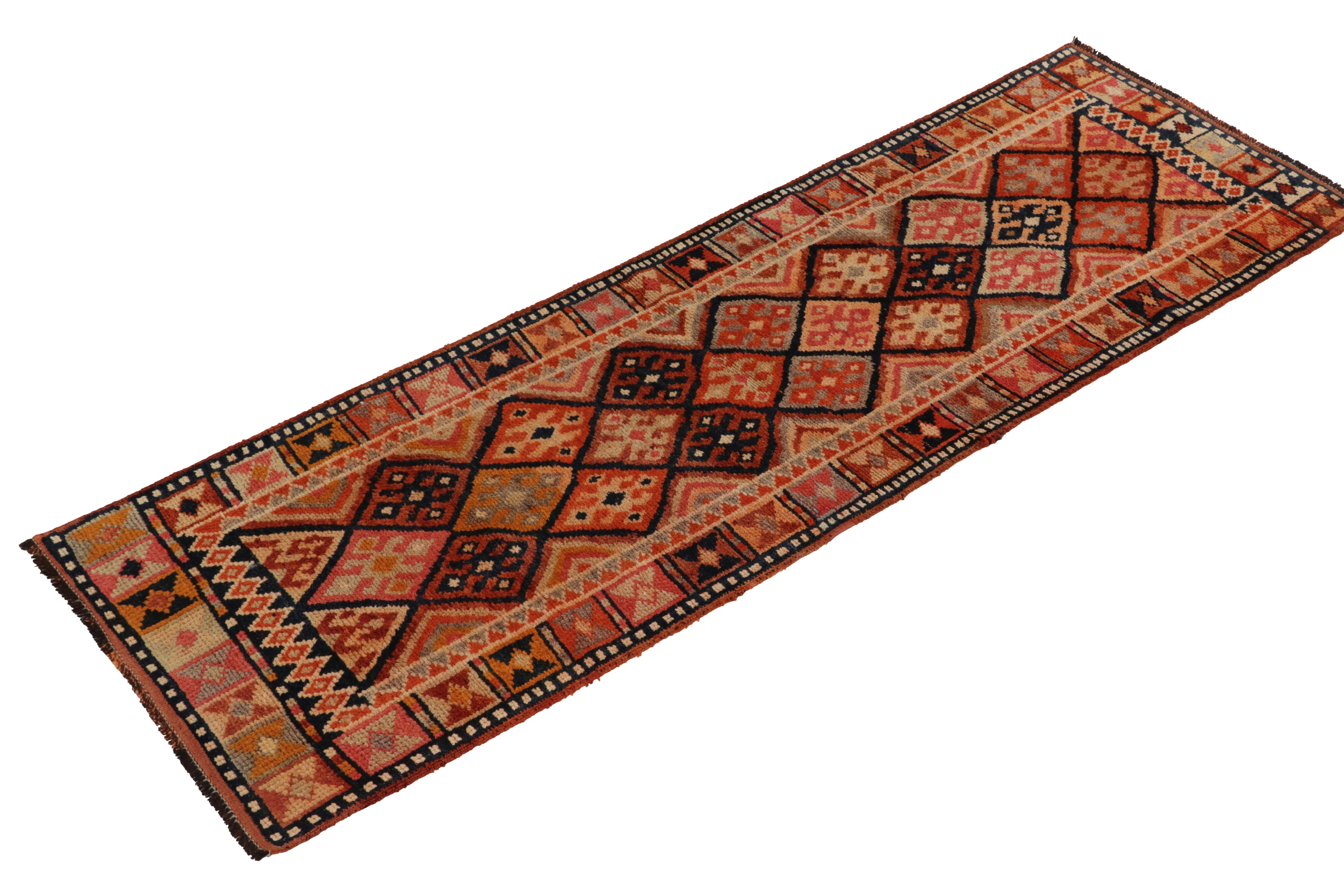 From R&K Principal Josh Nazmiyal’s latest acquisitions, a distinct 3x9 vintage runner originating from Turkey circa 1950-1960. 

On the Design: The symmetric geometric design features traditional motifs encased in diamond patterns continuing from