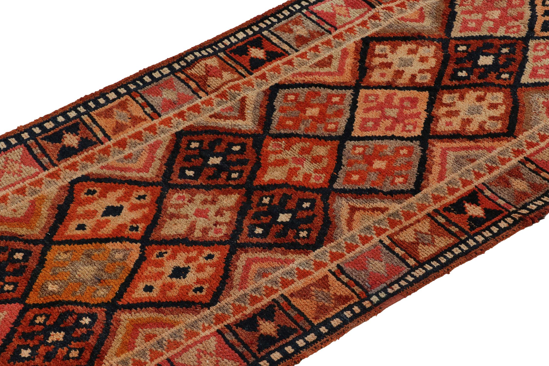 Vintage Turkish Tribal runner in Orange & Brown Geometric Motifs by Rug & Kilim In Good Condition For Sale In Long Island City, NY