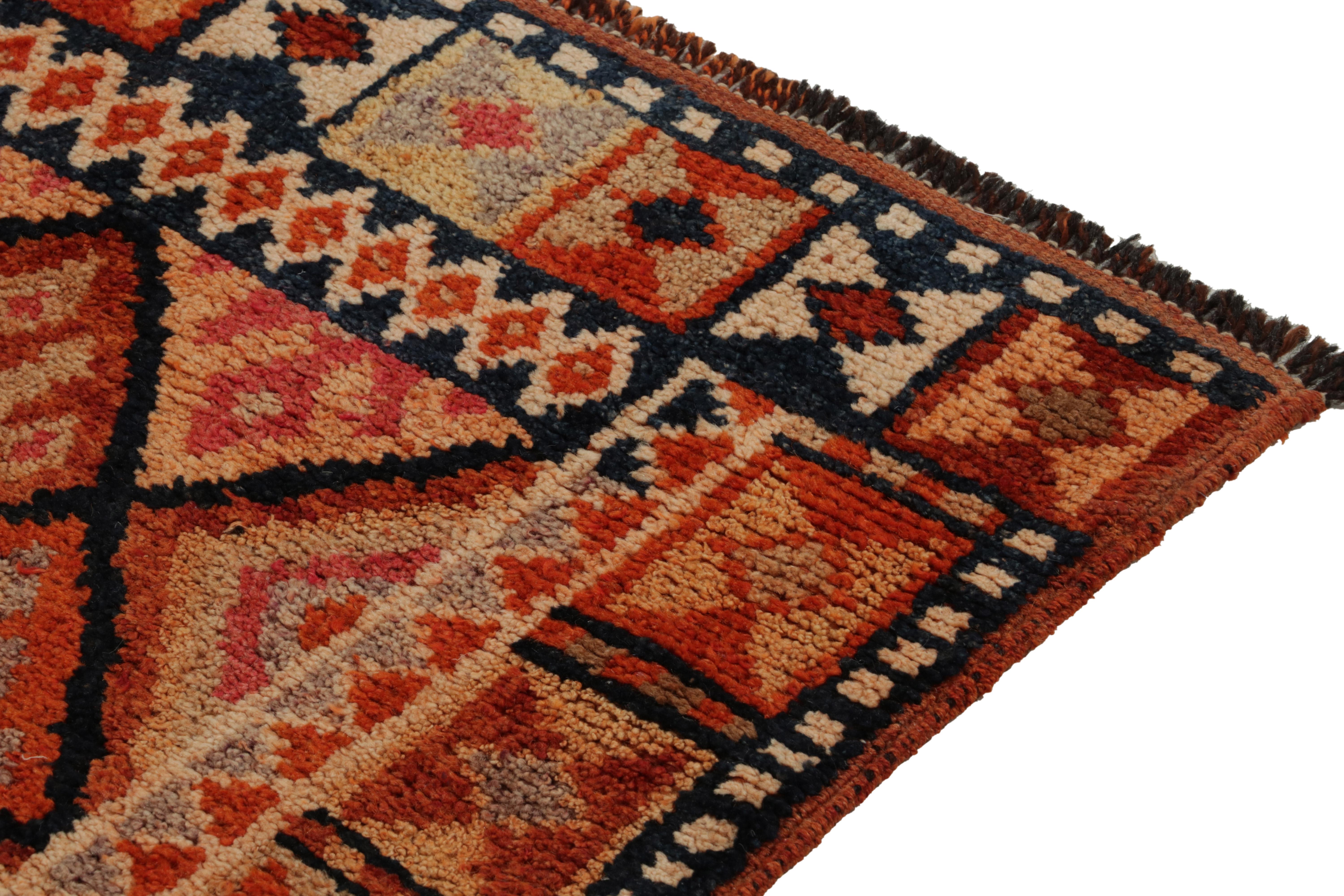 Mid-20th Century Vintage Turkish Tribal runner in Orange & Brown Geometric Motifs by Rug & Kilim For Sale