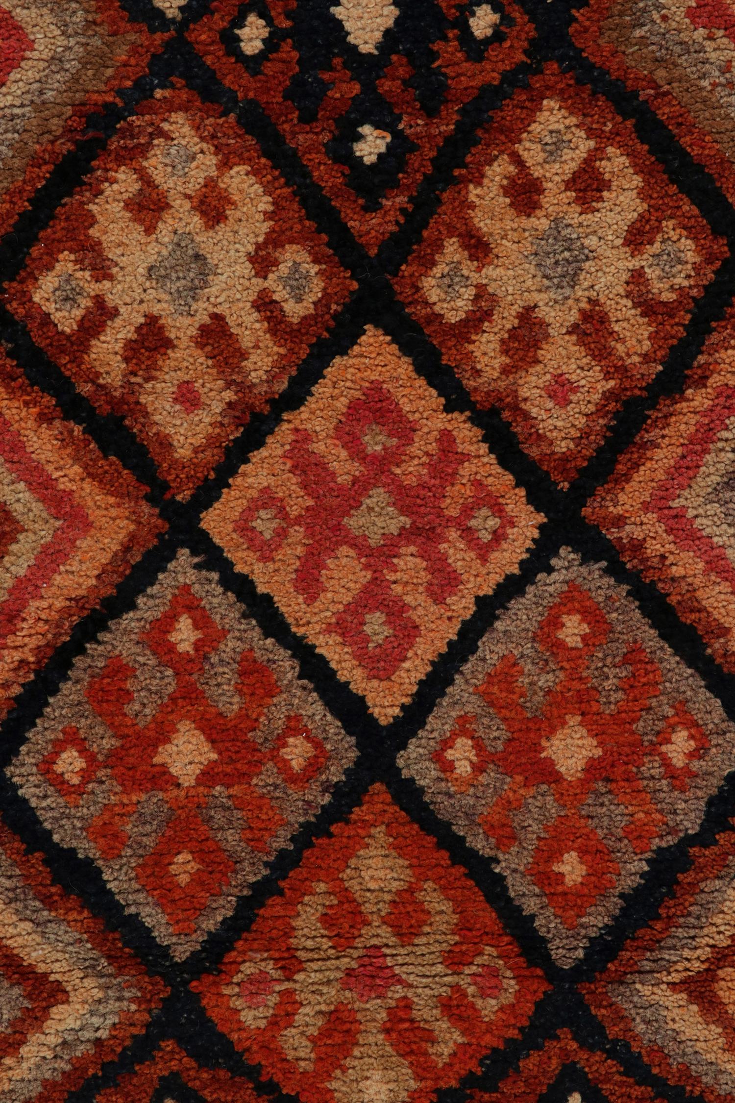 Wool Vintage Turkish Tribal runner in Orange & Brown Geometric Motifs by Rug & Kilim For Sale