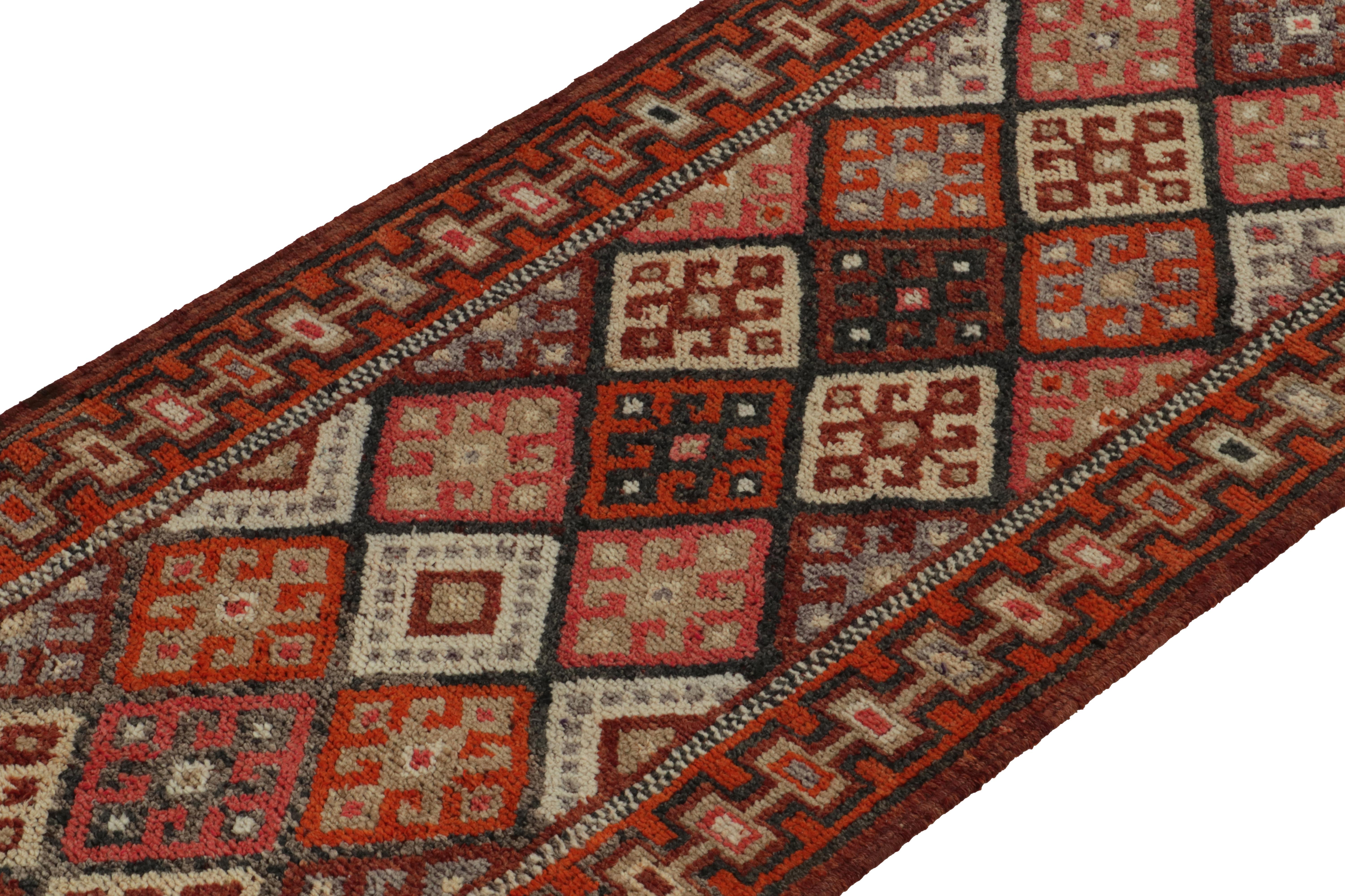 Vintage Turkish Tribal runner in Orange-Red Geometric Pattern by Rug & Kilim In Good Condition For Sale In Long Island City, NY