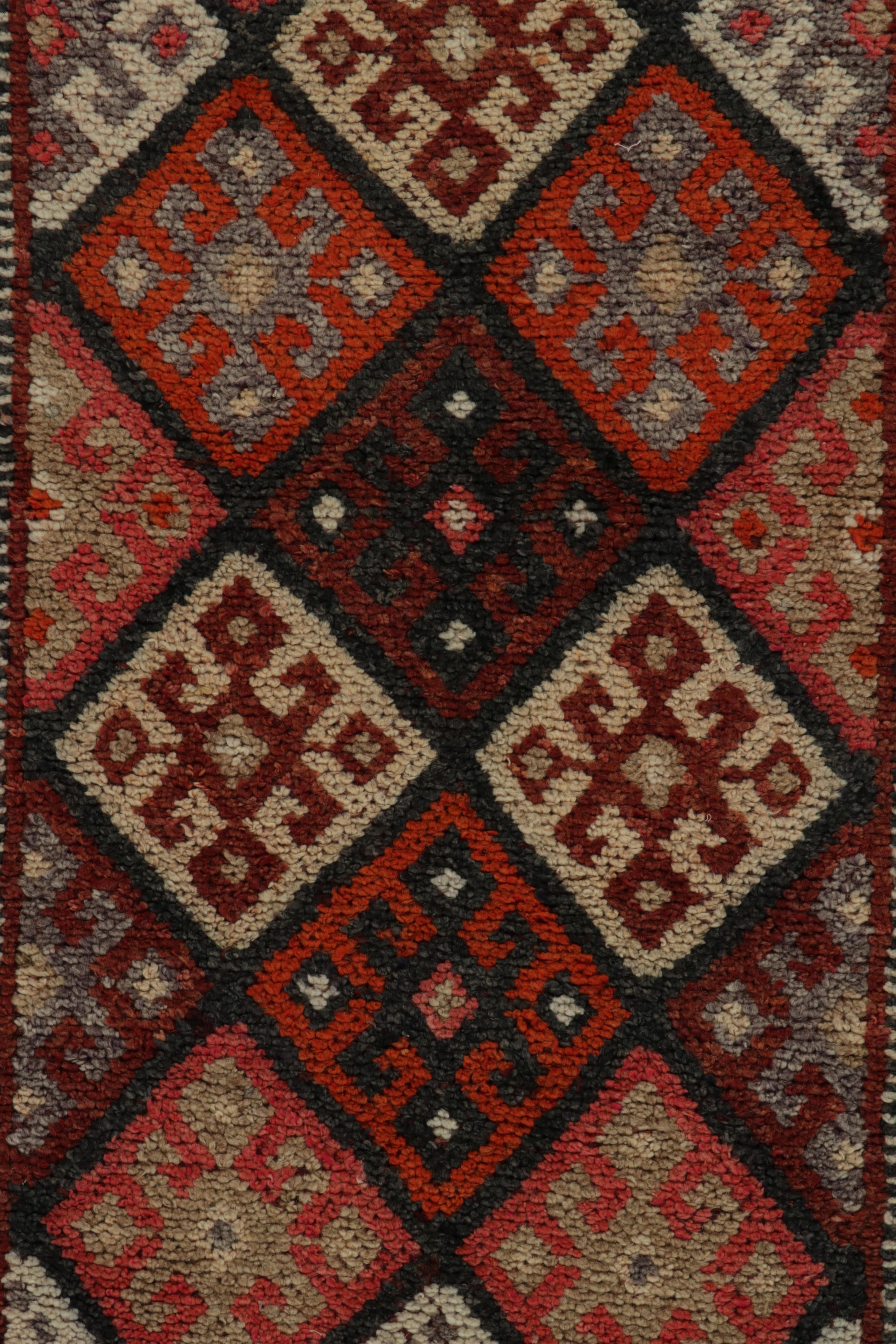 Wool Vintage Turkish Tribal runner in Orange-Red Geometric Pattern by Rug & Kilim For Sale