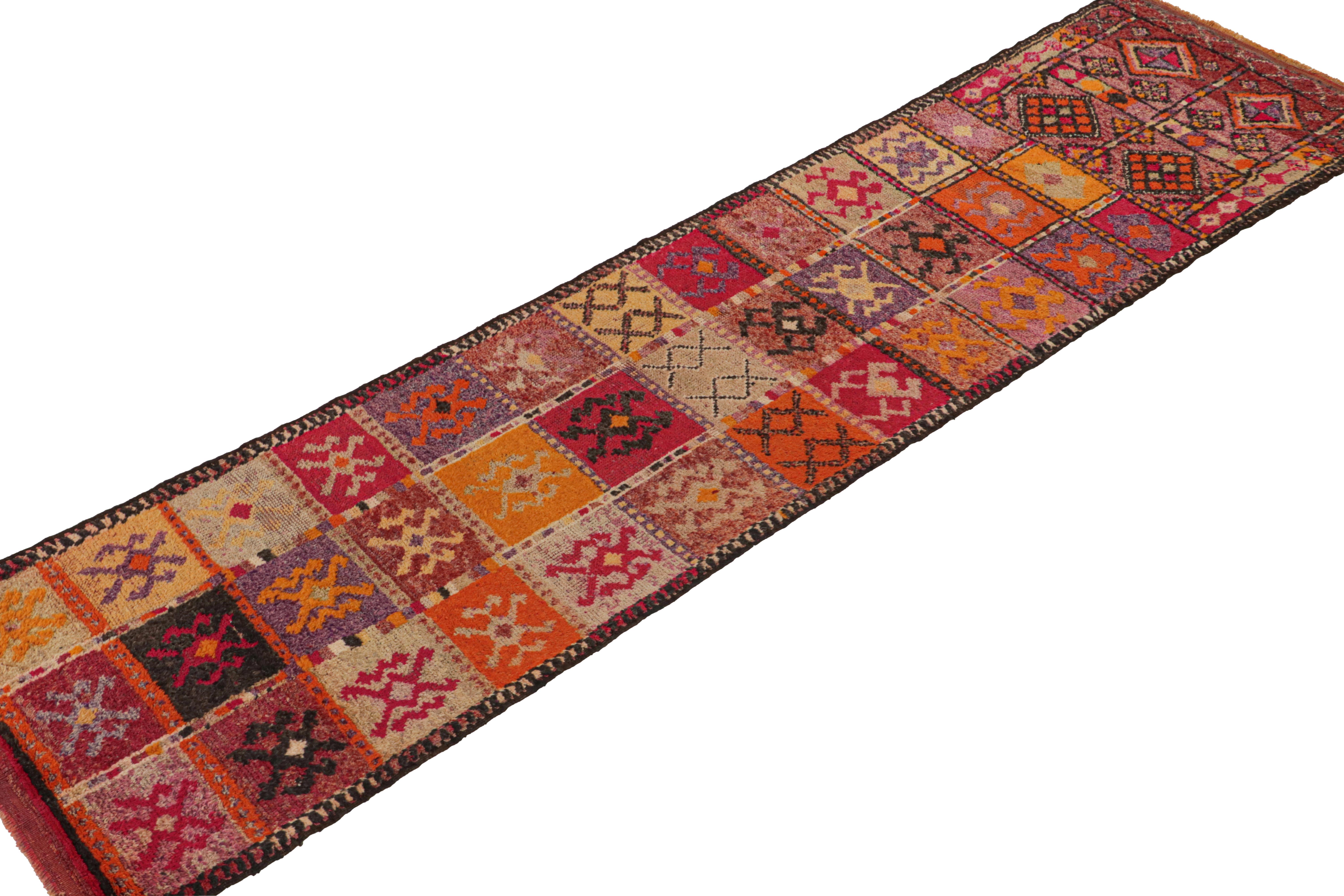 Hand-Knotted Vintage Turkish Tribal Runner in Polychromatic Tribal Patterns by Rug & Kilim For Sale
