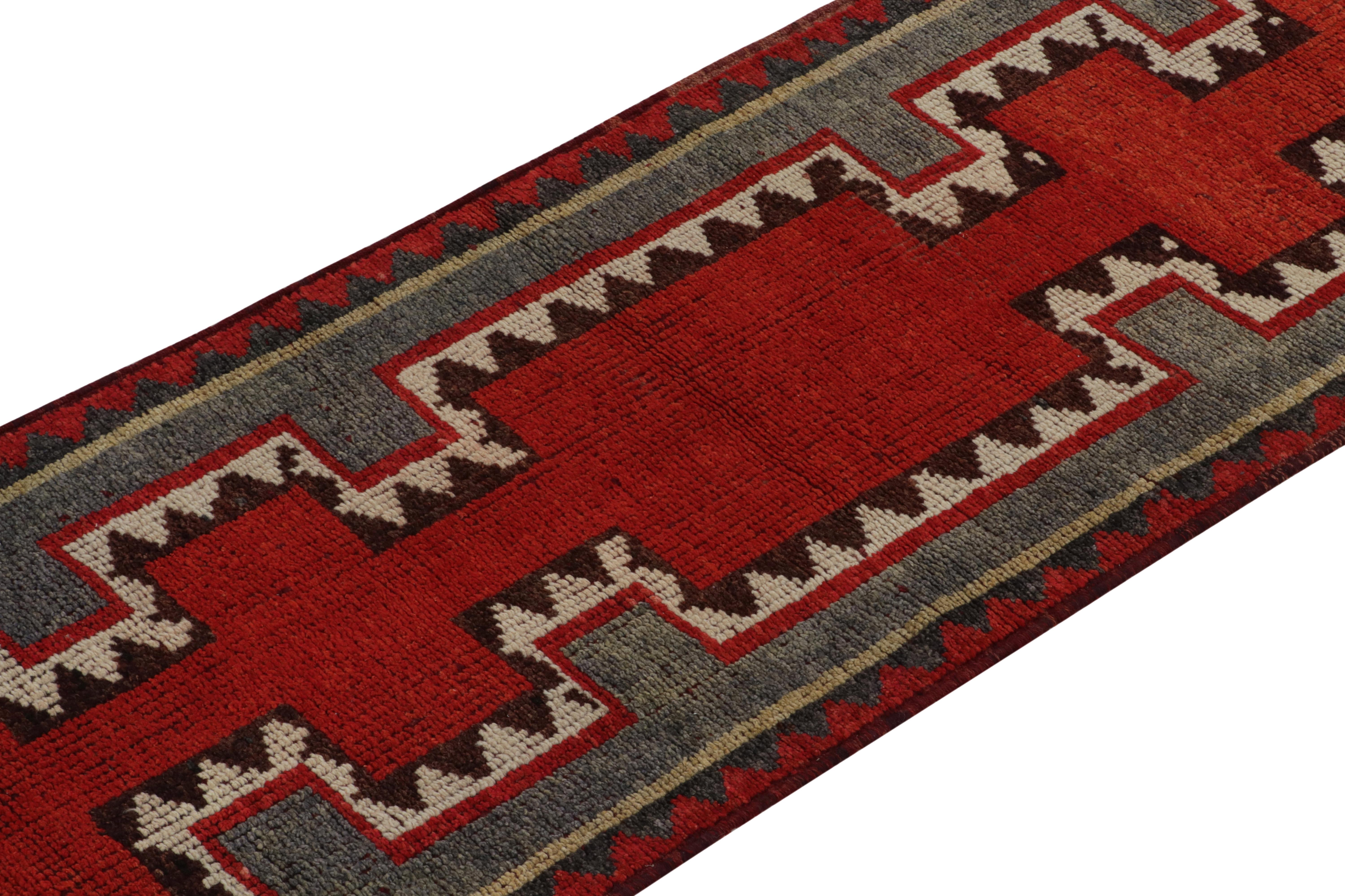 Vintage Turkish Tribal Runner in Red & Blue Geometric Patterns by Rug & Kilim In Good Condition For Sale In Long Island City, NY