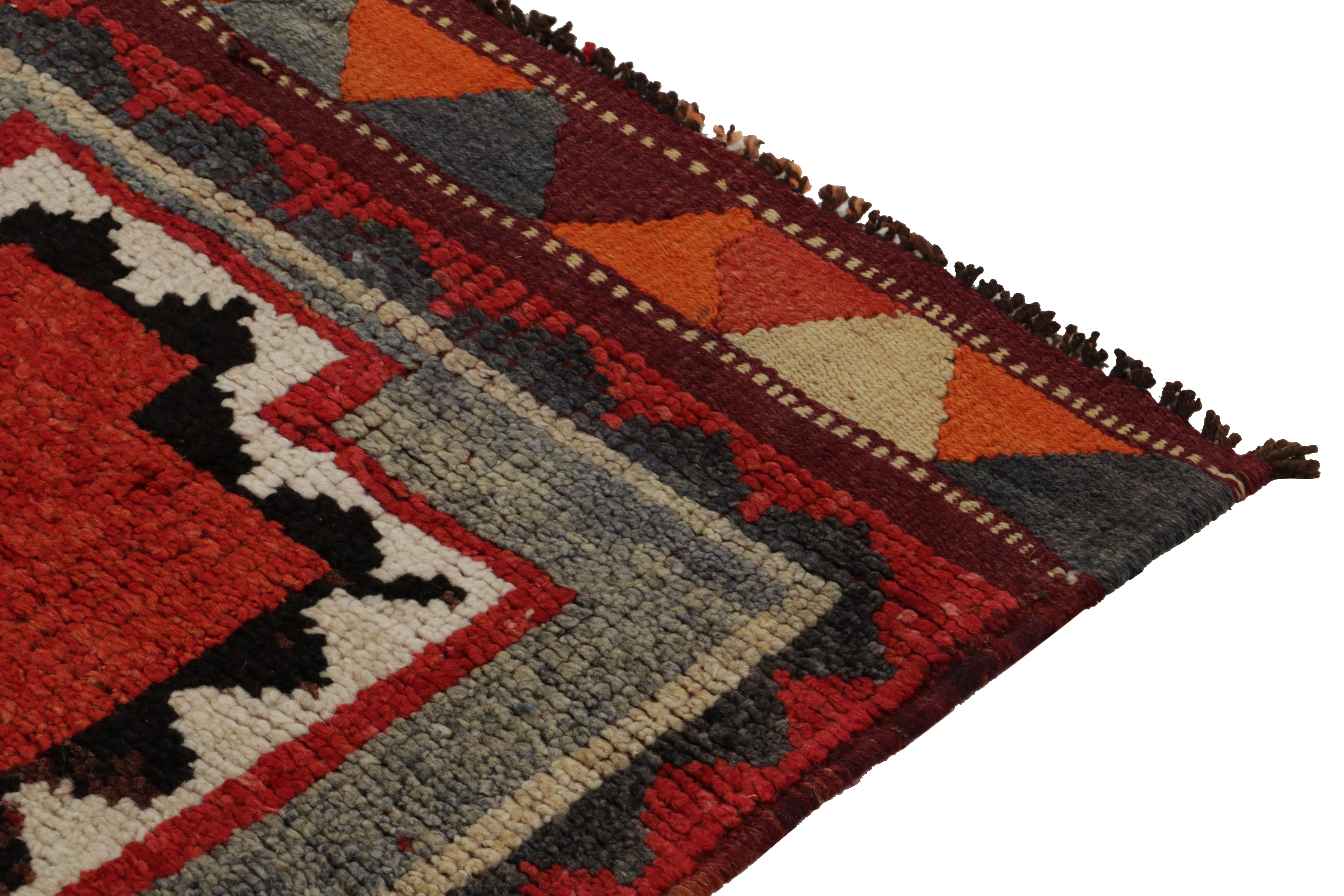 Mid-20th Century Vintage Turkish Tribal Runner in Red & Blue Geometric Patterns by Rug & Kilim For Sale