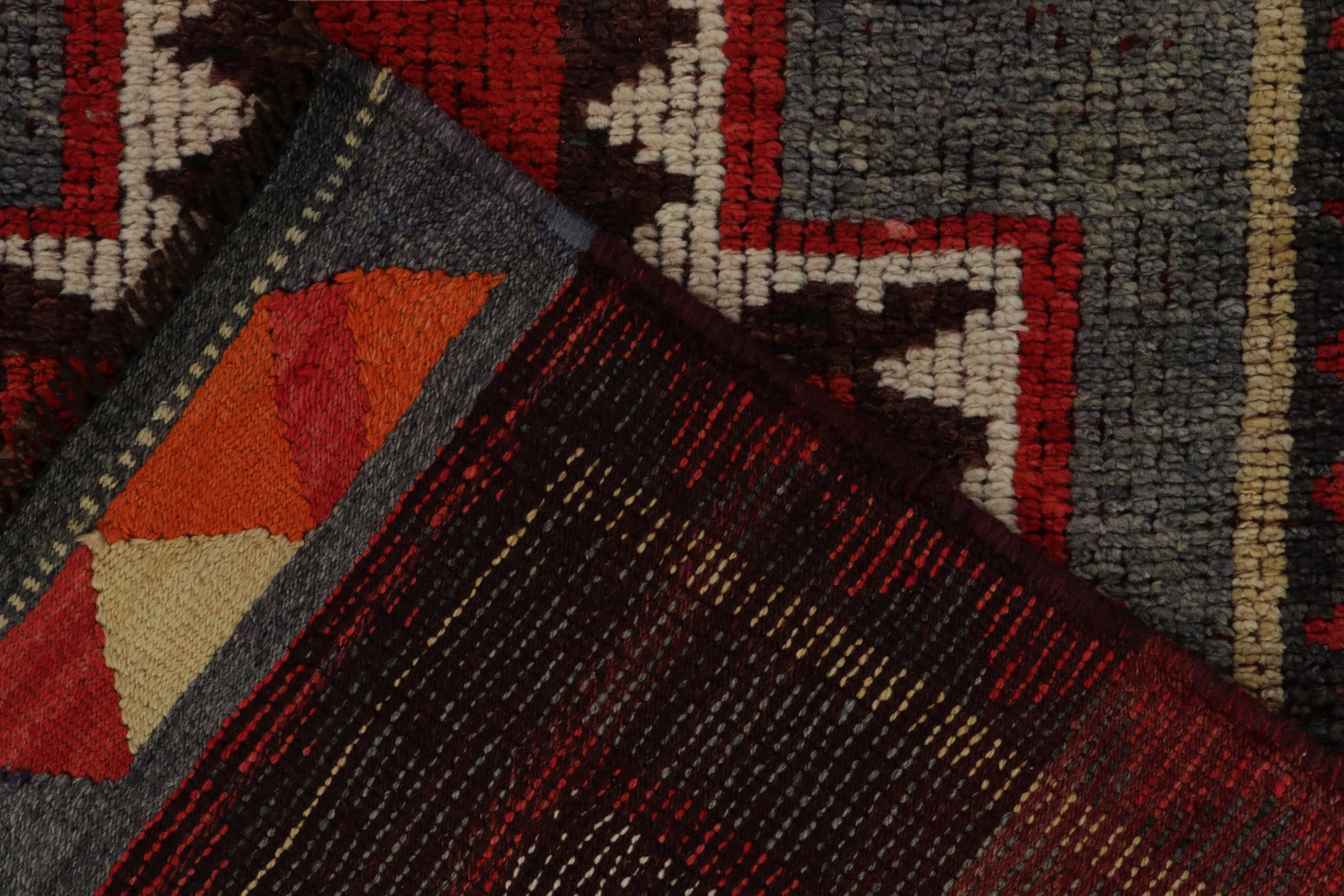 Wool Vintage Turkish Tribal Runner in Red & Blue Geometric Patterns by Rug & Kilim For Sale