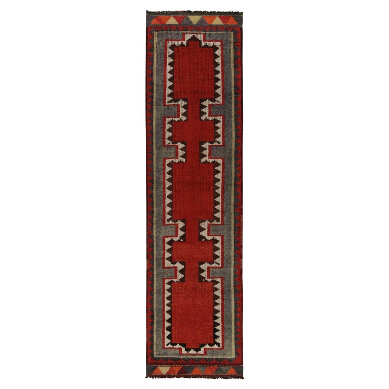 Vintage Turkish Tribal Runner in Red and Blue Geometric Patterns by Rug