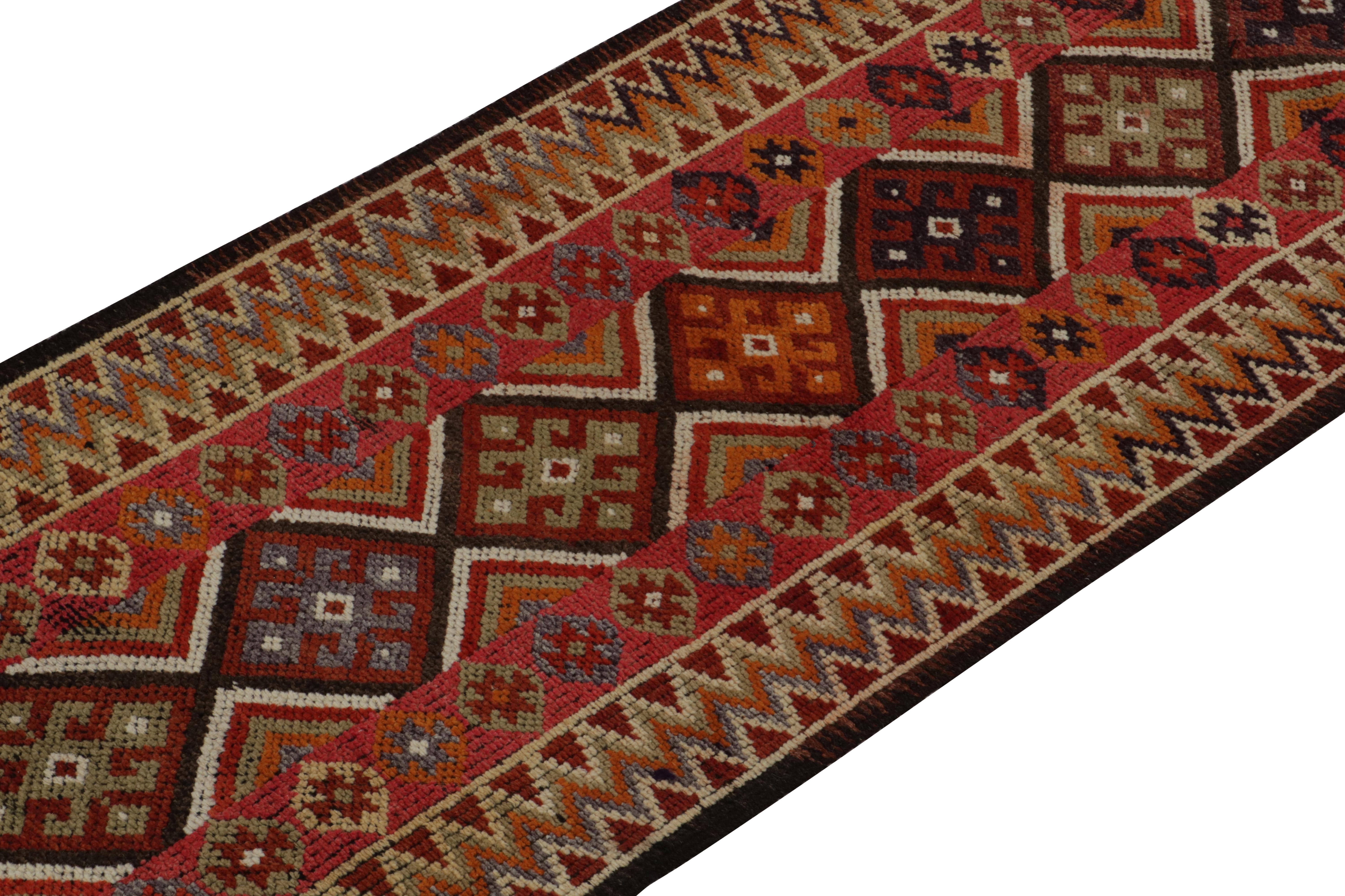 Vintage Turkish Tribal Runner in Red & Green Geometric Patterns by Rug & Kilim In Good Condition For Sale In Long Island City, NY