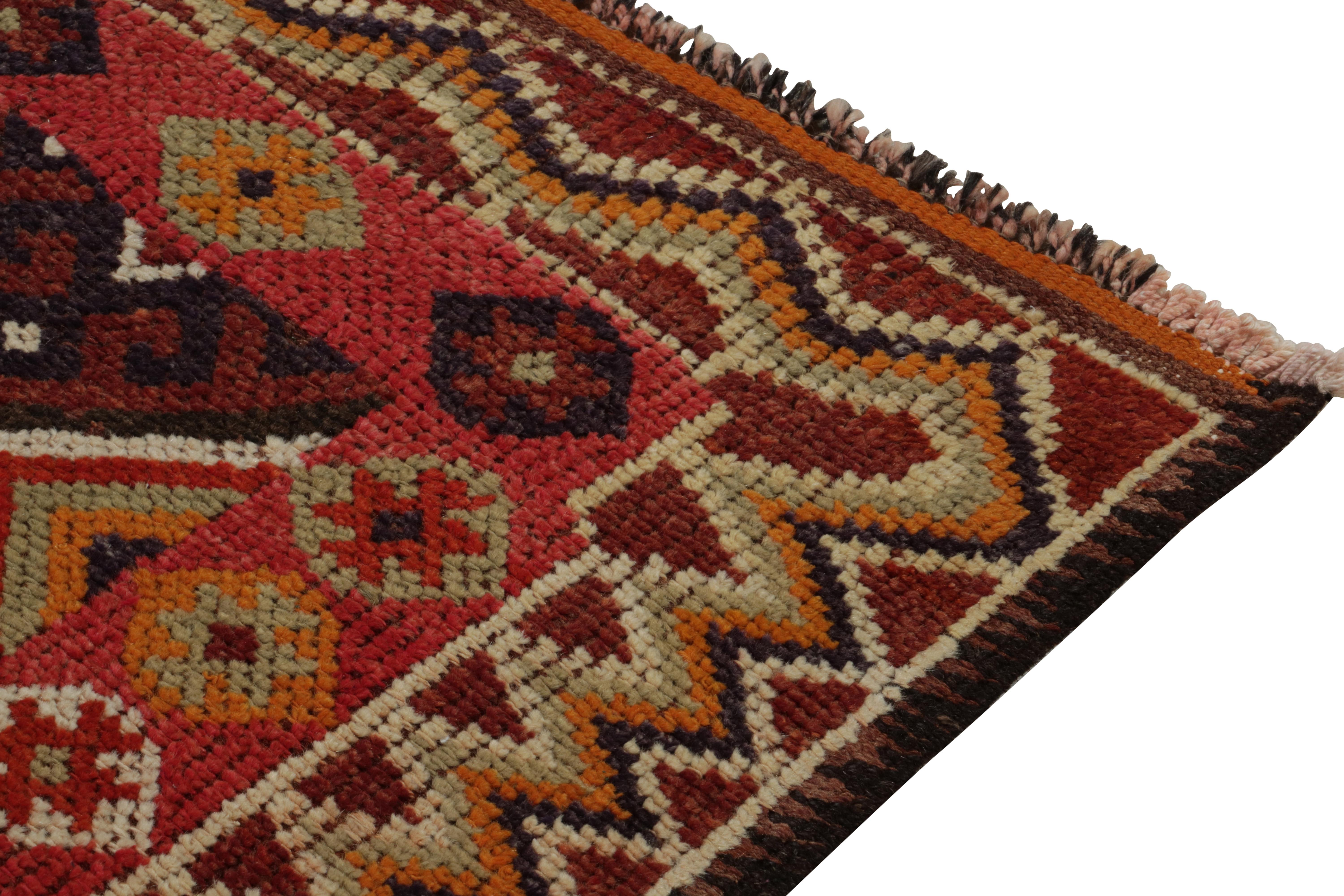 Mid-20th Century Vintage Turkish Tribal Runner in Red & Green Geometric Patterns by Rug & Kilim For Sale
