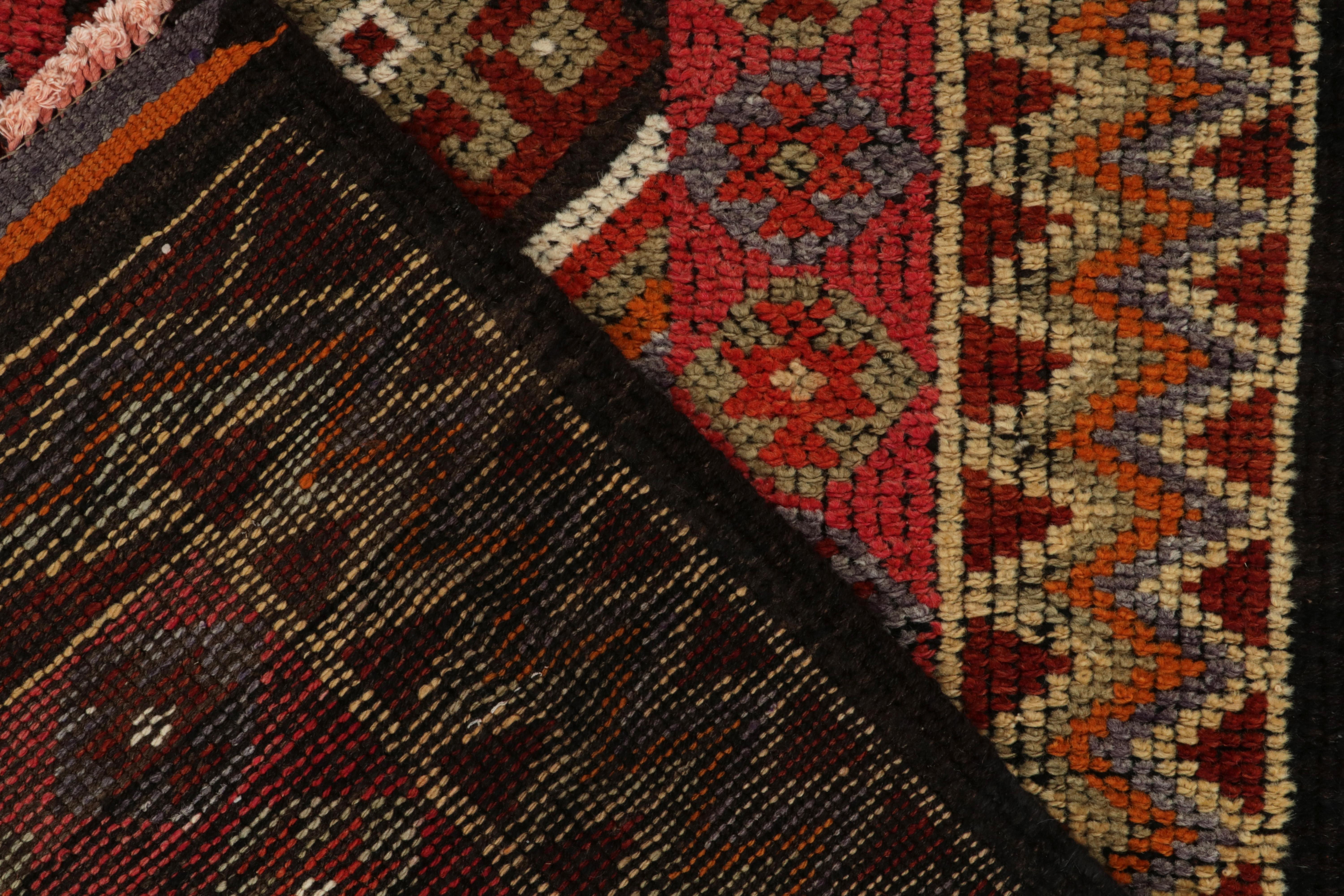Wool Vintage Turkish Tribal Runner in Red & Green Geometric Patterns by Rug & Kilim For Sale
