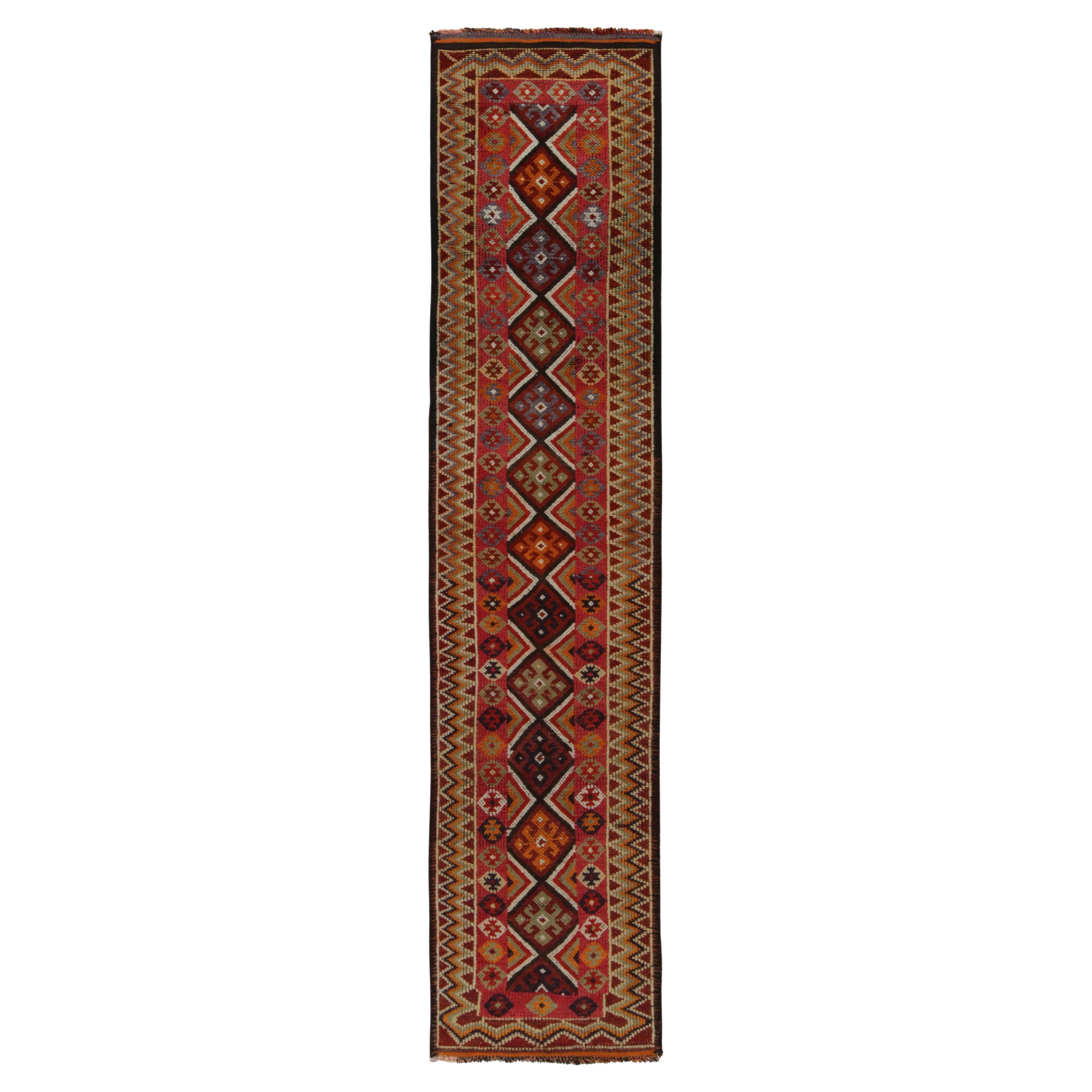 Vintage Turkish Tribal Runner in Red & Green Geometric Patterns by Rug & Kilim For Sale