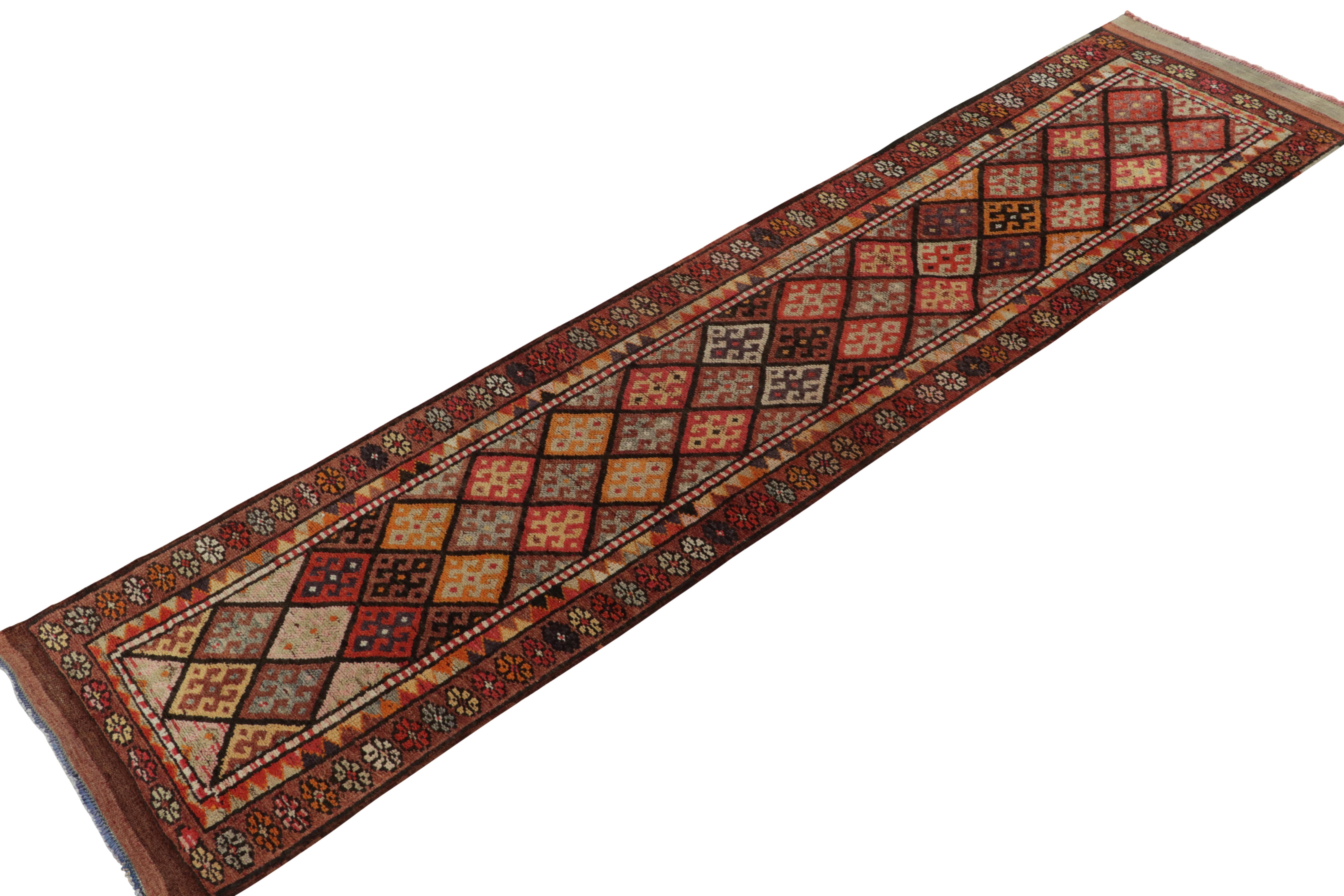 From R&K Principal Josh Nazmiyal’s prized acquisitions, a distinct vintage runner originating from Turkey circa 1950-1960. 

On the Design: The symmetric geometric design features traditional motifs encased in diamond patterns continuing from end