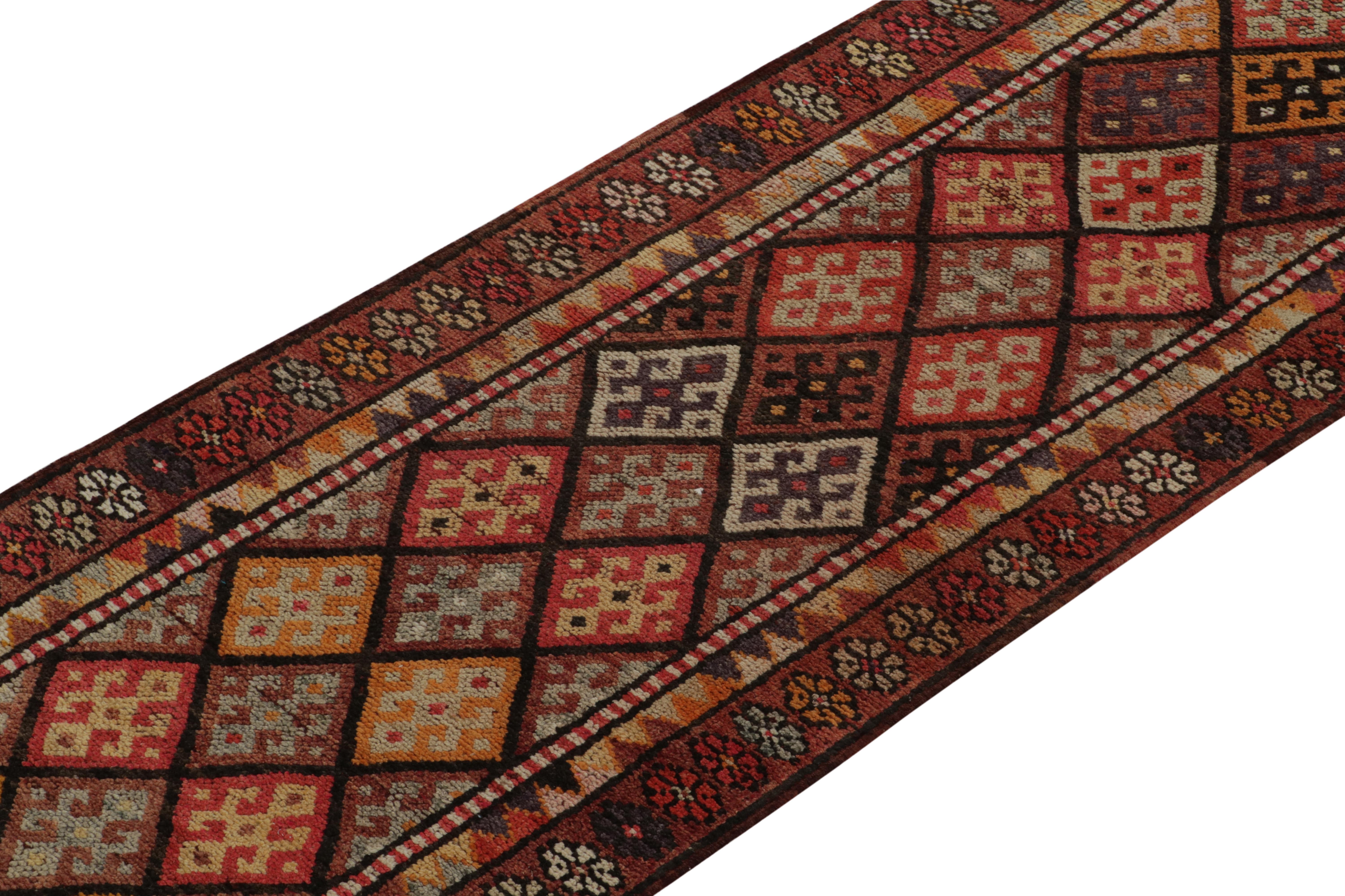 Vintage Turkish Tribal Runner in Red & Beige Geometric Motifs by Rug & Kilim In Good Condition For Sale In Long Island City, NY