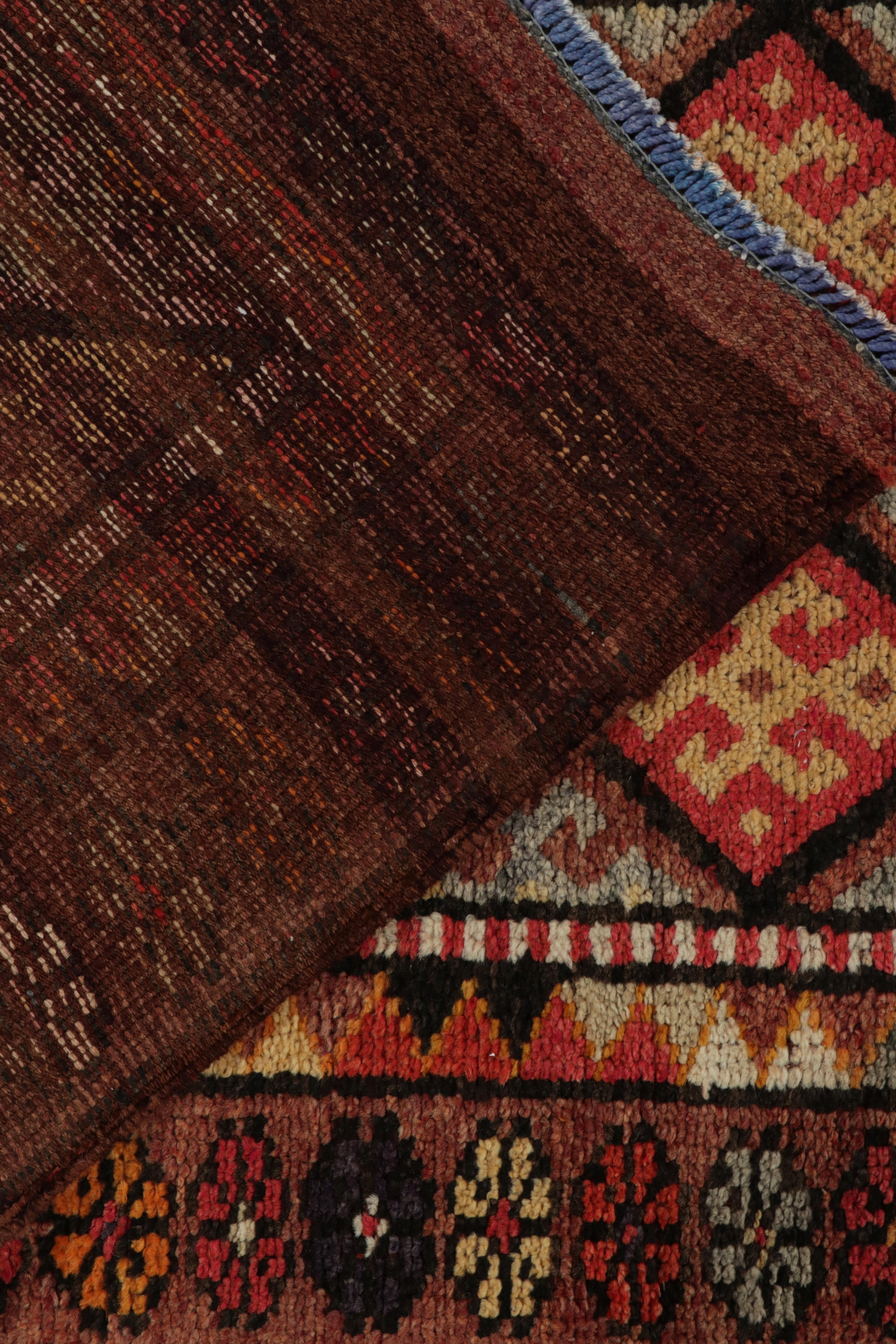 Wool Vintage Turkish Tribal Runner in Red & Beige Geometric Motifs by Rug & Kilim For Sale