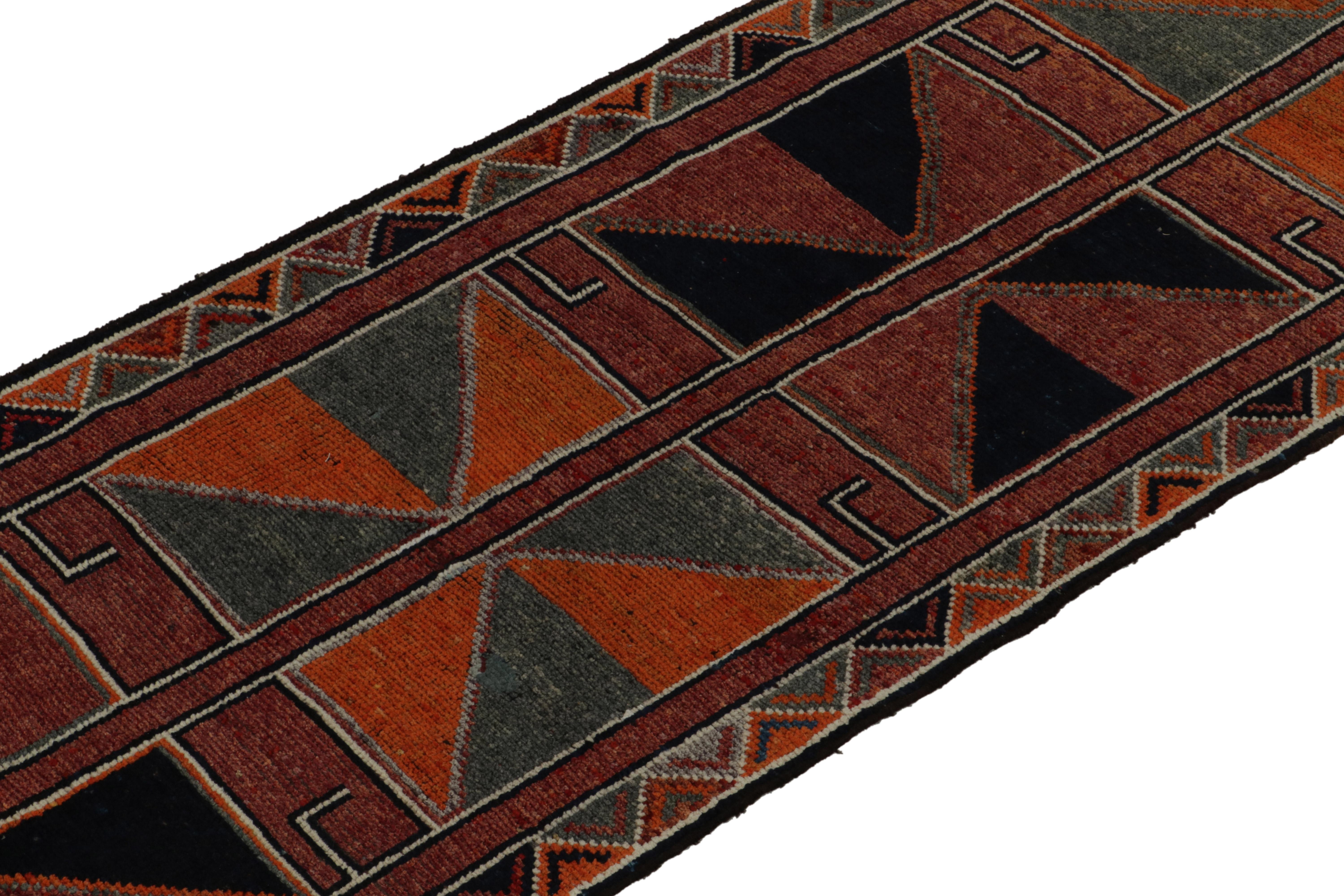Vintage Turkish Tribal Runner in Red, Orange Geometric Patterns by Rug & Kilim In Good Condition For Sale In Long Island City, NY