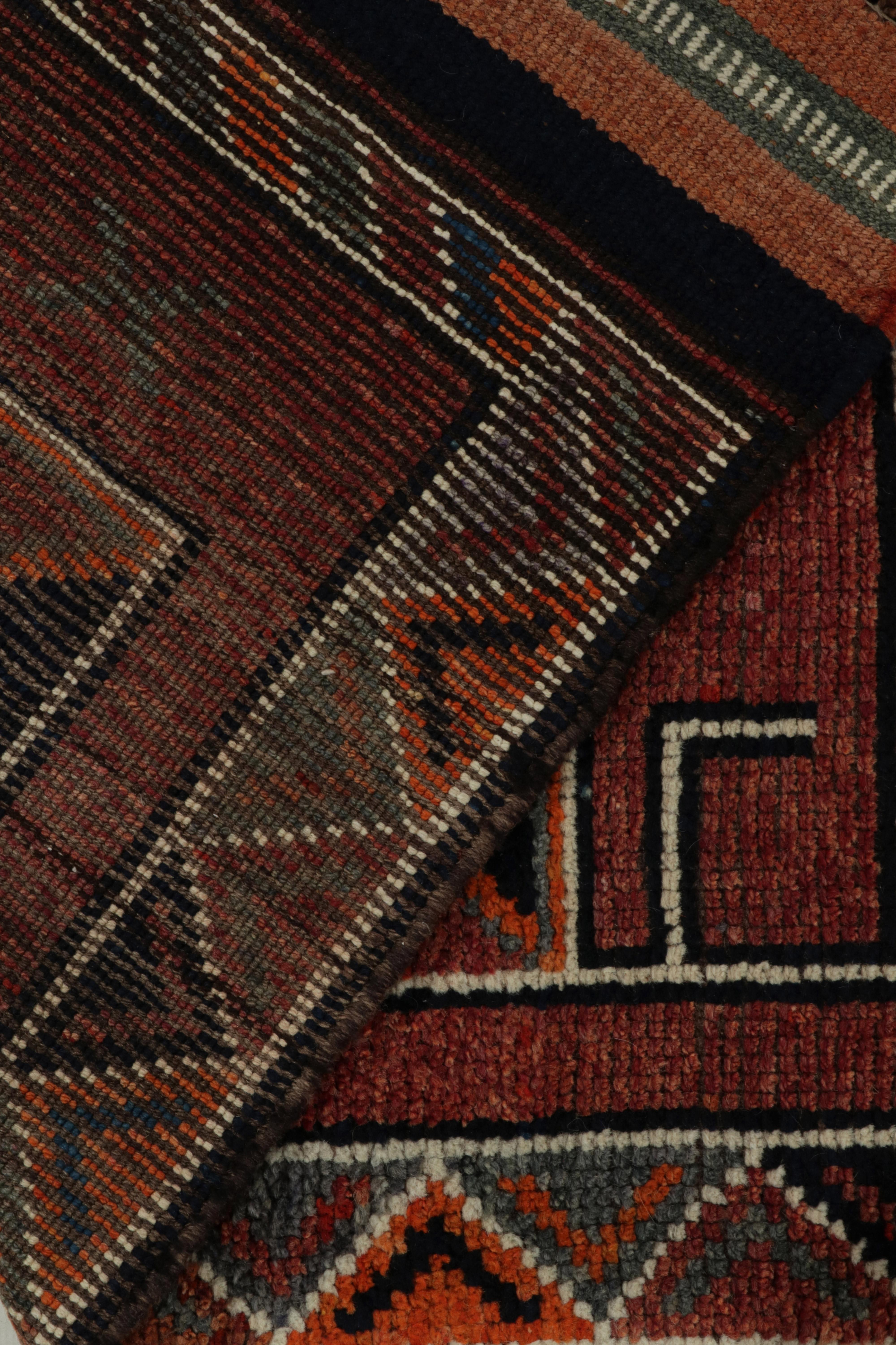 Wool Vintage Turkish Tribal Runner in Red, Orange Geometric Patterns by Rug & Kilim For Sale