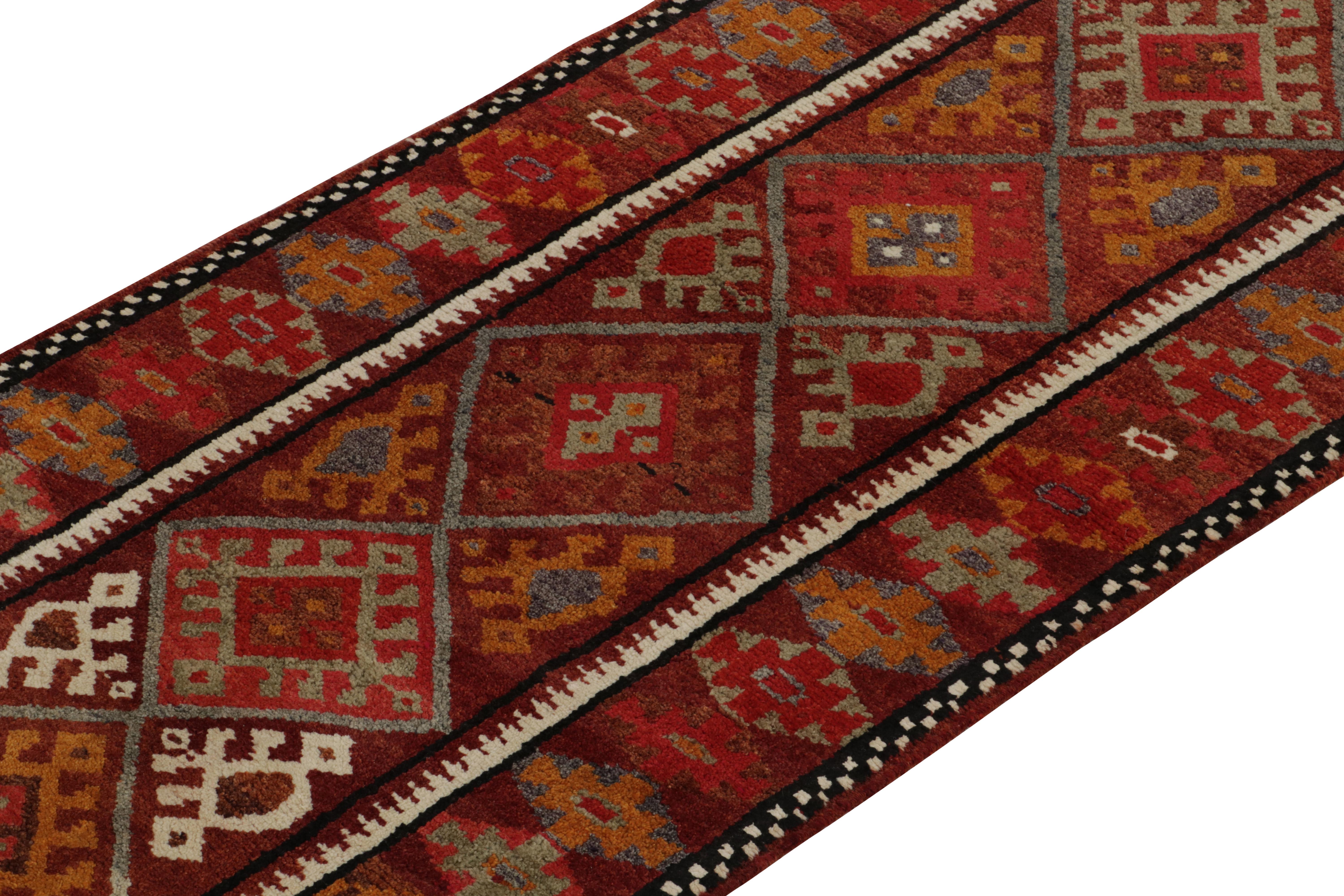 Vintage Turkish Tribal Runner in Red, Orange Geometric Pattern by Rug & Kilim In Good Condition For Sale In Long Island City, NY