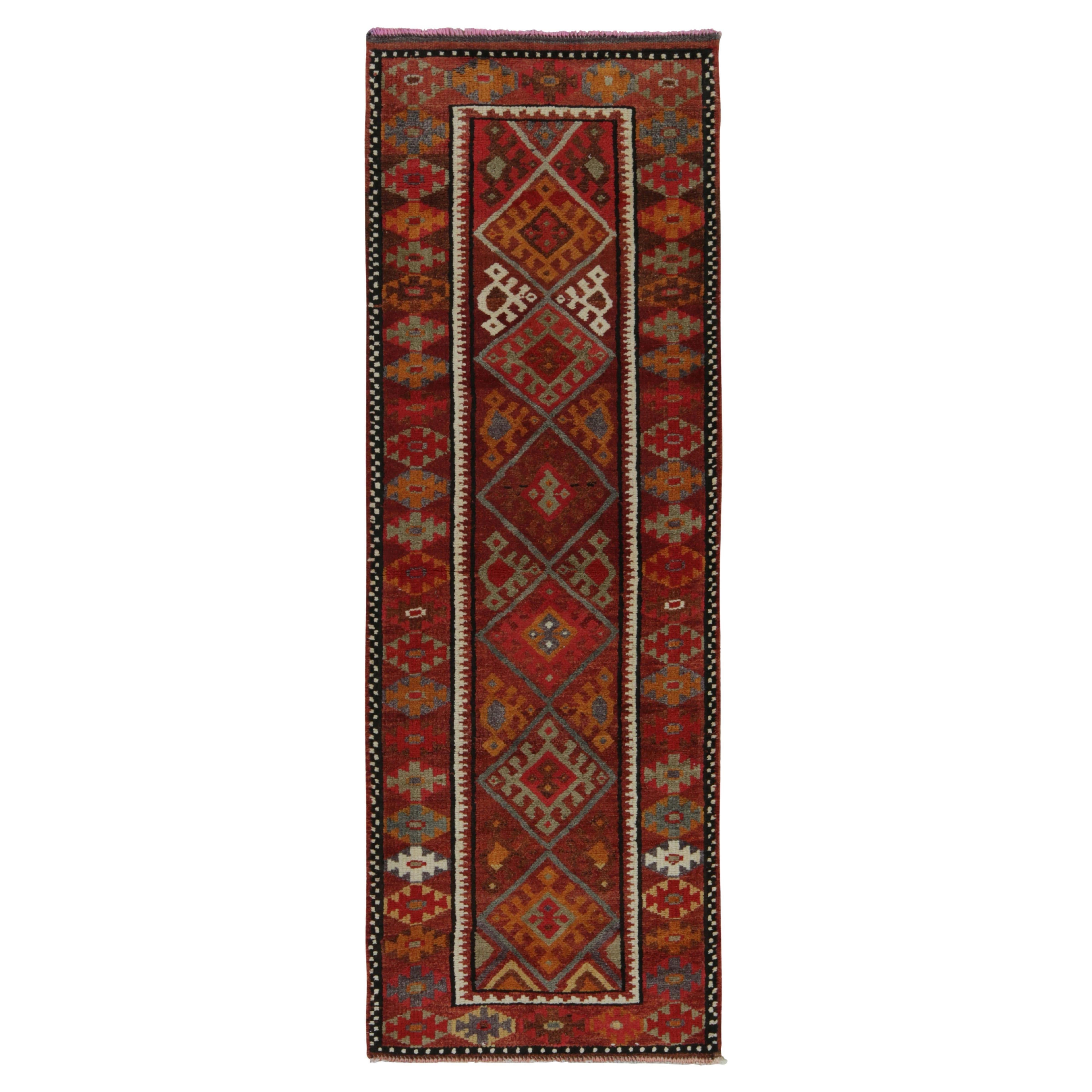 Vintage Turkish Tribal Runner in Red, Orange Geometric Pattern by Rug & Kilim For Sale
