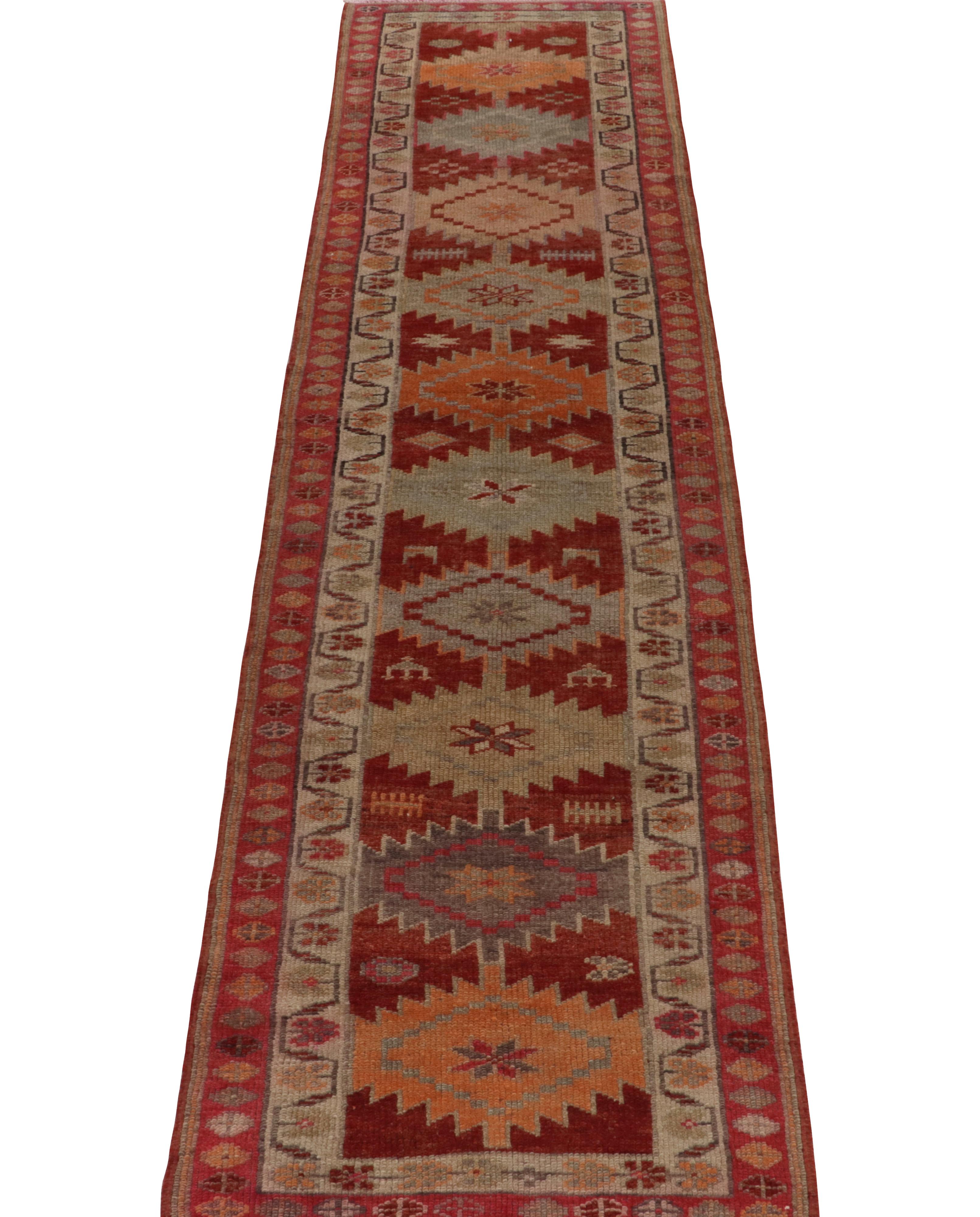 Hand-Knotted Vintage Turkish Tribal Runner in Red with Beige, Blue Patterns by Rug & Kilim For Sale