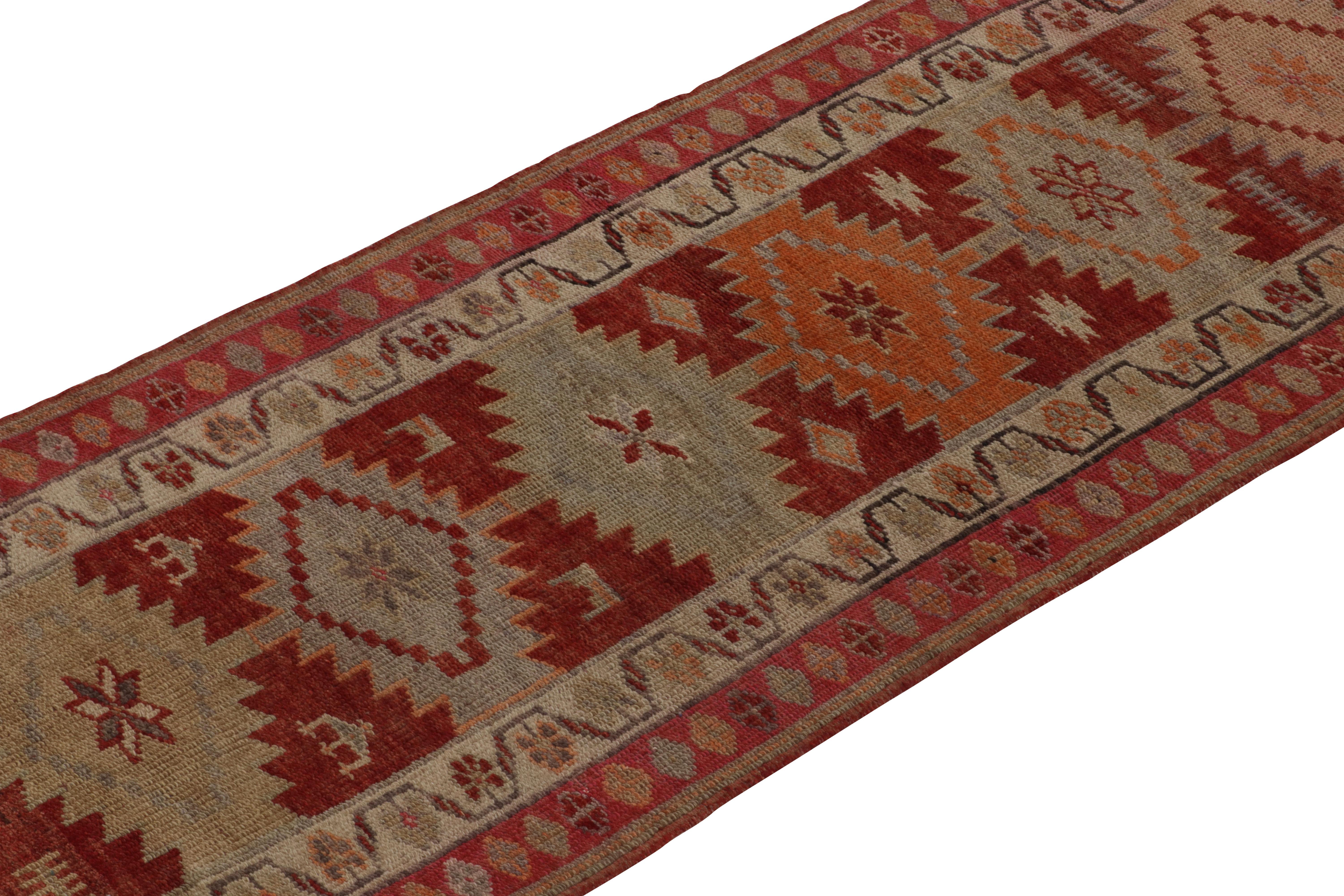Vintage Turkish Tribal Runner in Red with Beige, Blue Patterns by Rug & Kilim In Good Condition For Sale In Long Island City, NY
