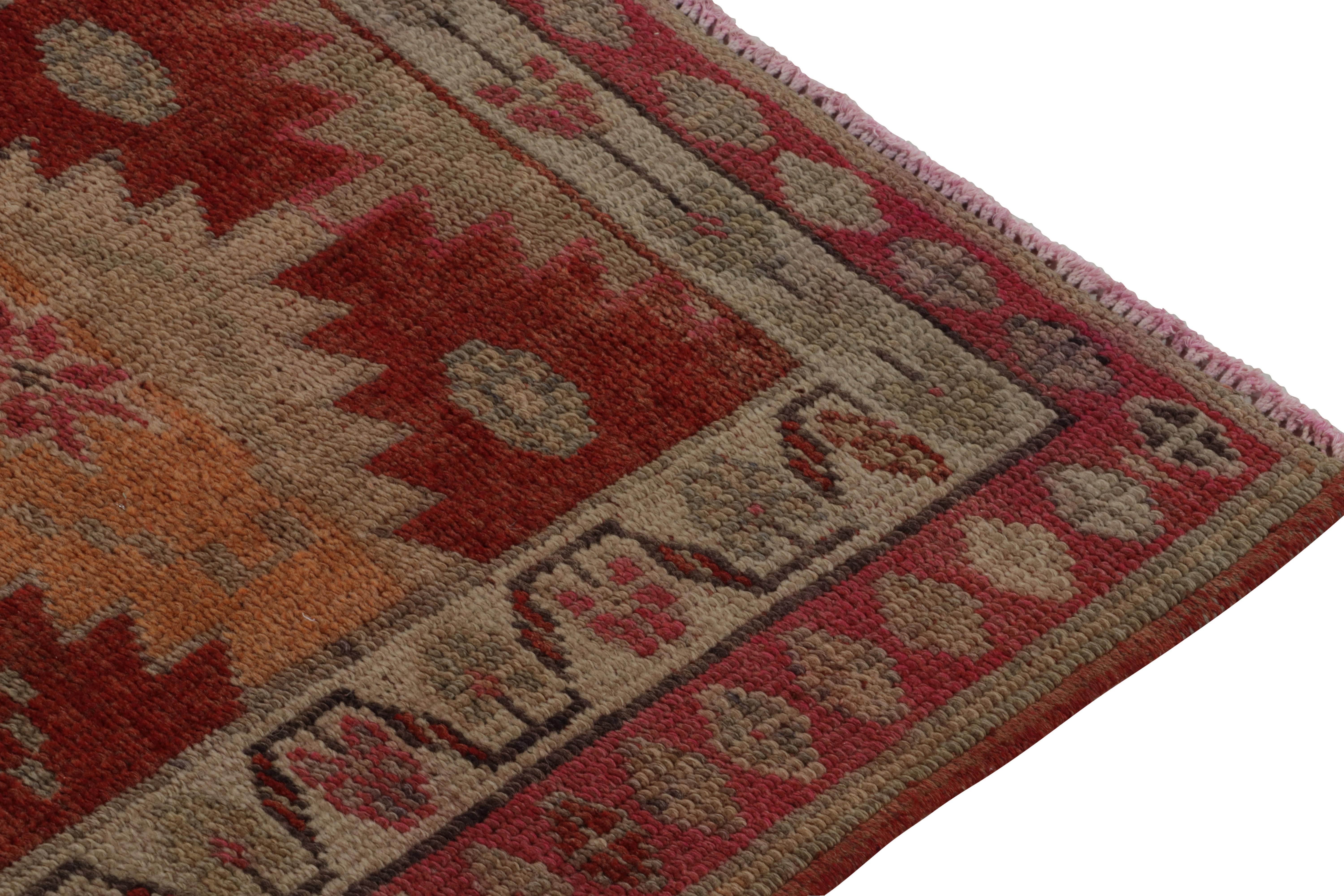 Mid-20th Century Vintage Turkish Tribal Runner in Red with Beige, Blue Patterns by Rug & Kilim For Sale
