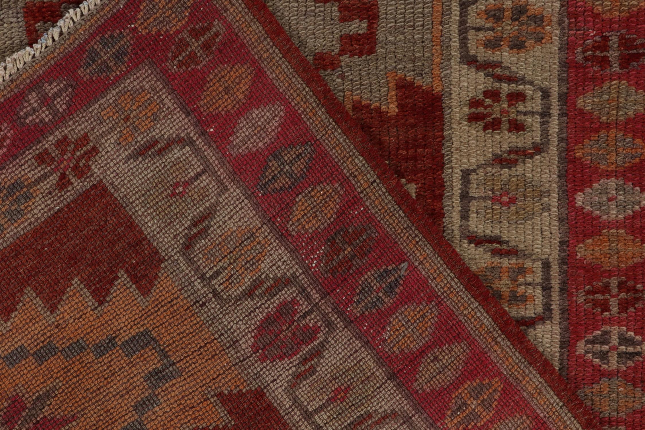 Wool Vintage Turkish Tribal Runner in Red with Beige, Blue Patterns by Rug & Kilim For Sale