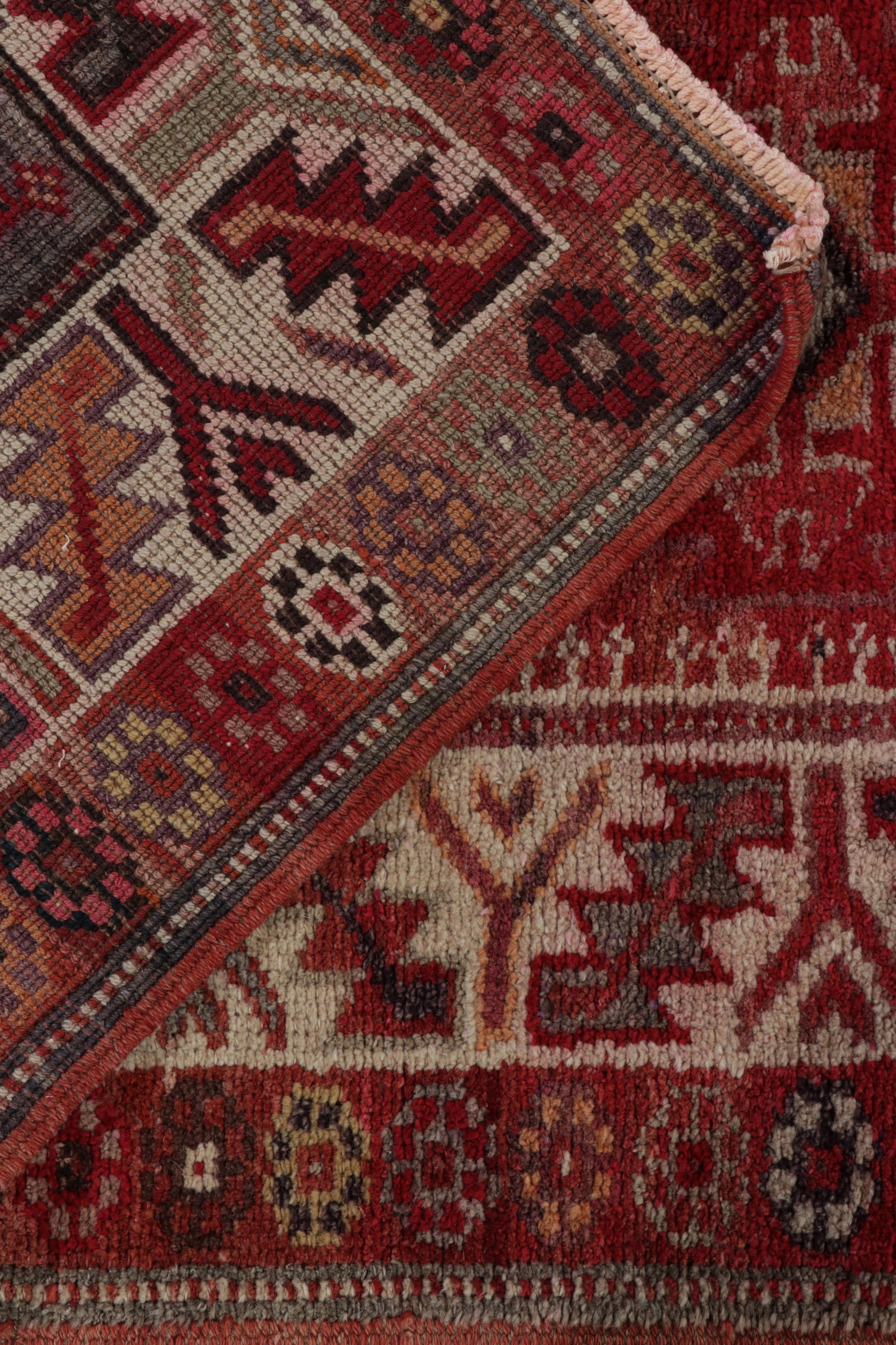Wool Vintage Turkish Tribal Runner in Red with Colorful Geometric by Rug & Kilim For Sale